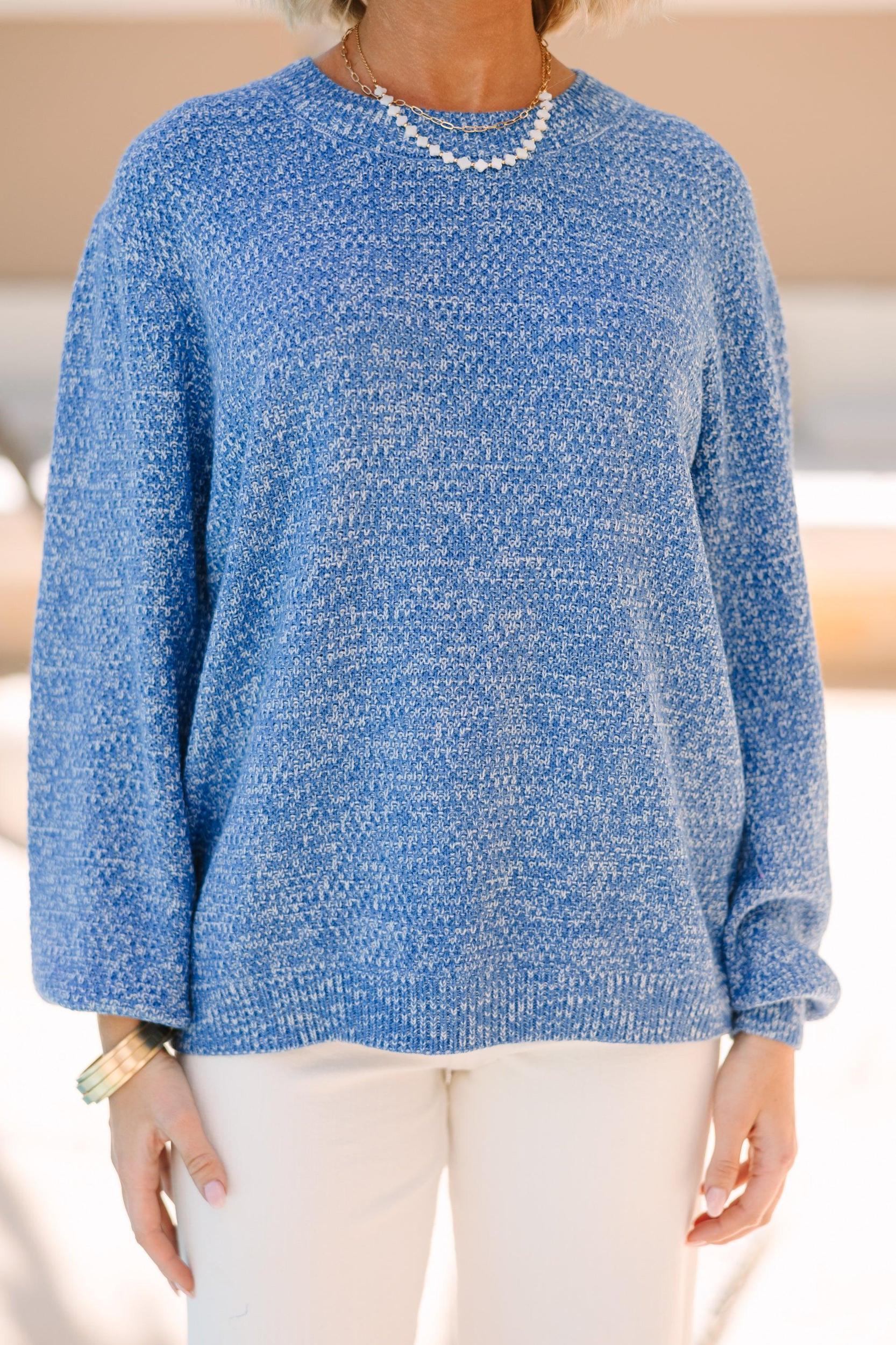The Slouchy Royal Blue Bubble Sleeve Sweater Female Product Image