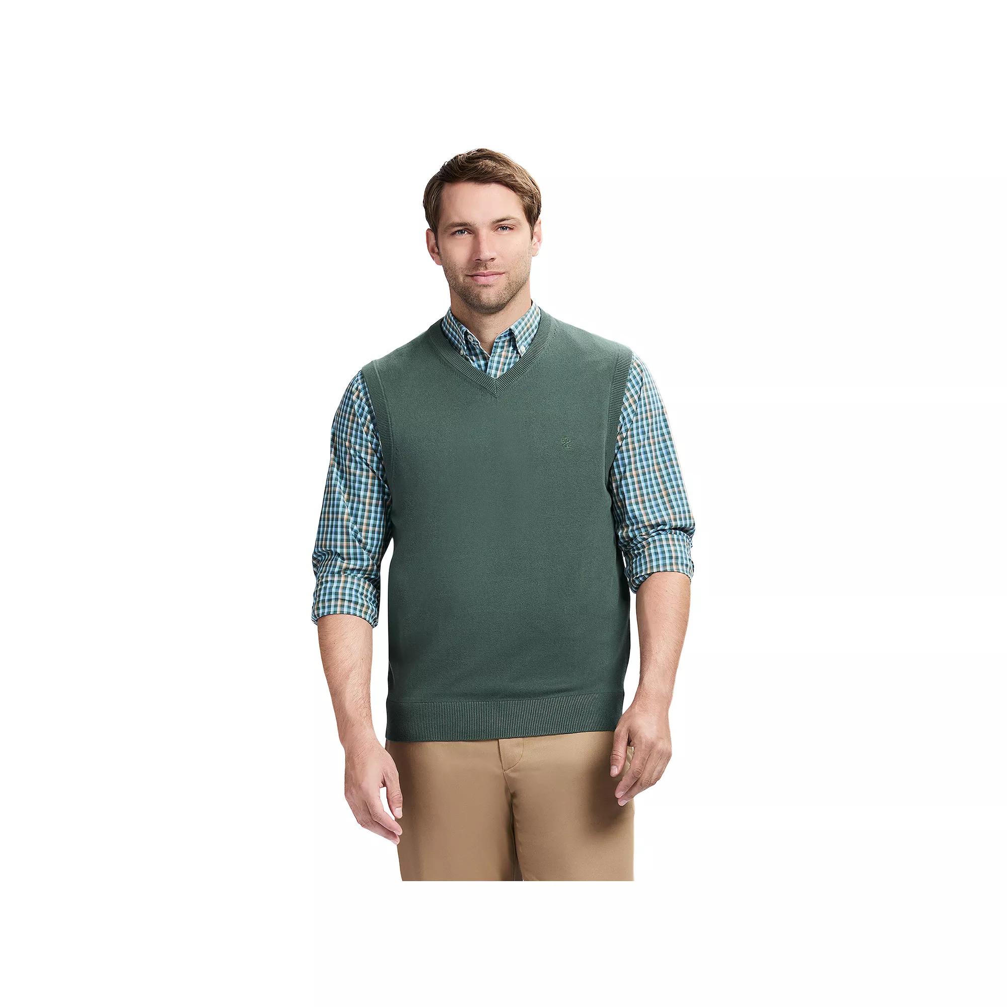 Men's IZOD Premium Essentials Solid V-Neck 12-Gauge Sweater Vest, Size: Large, Deep Green Product Image