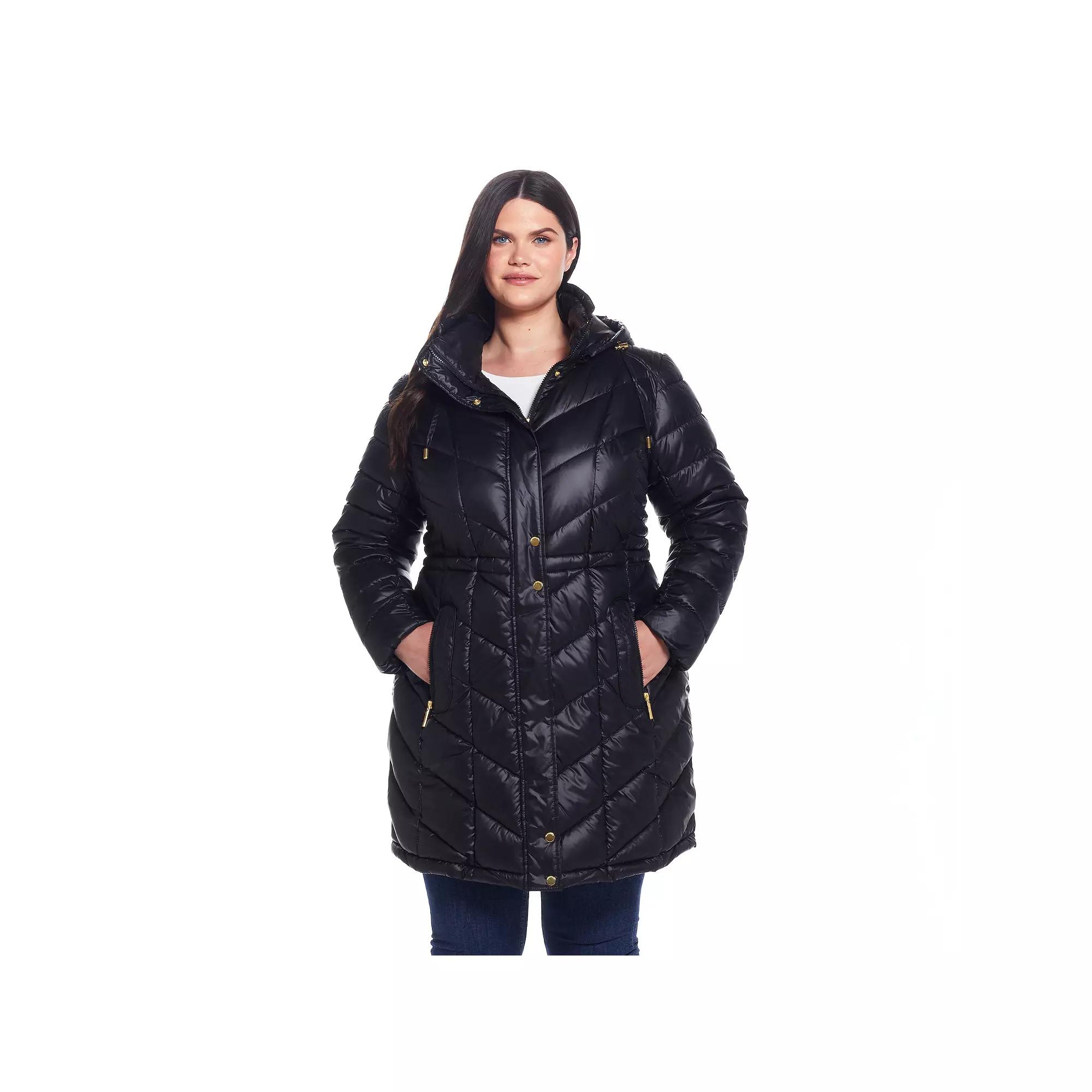 Plus Size Weathercast Hooded Heavyweight Puffer Coat, Women's, Size: 1XL, Black Product Image