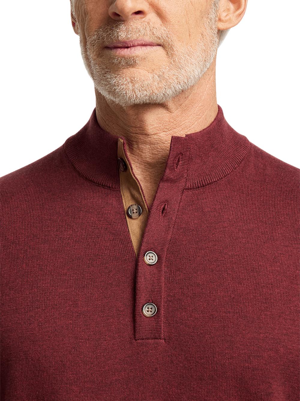 Supima Cotton Four Button Mock Neck Sweater - Burgundy Product Image