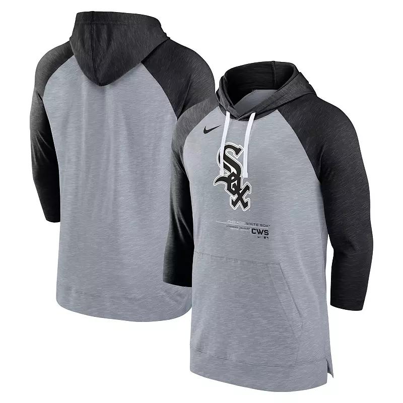 Men's Nike Heather Gray/Heather Navy New York Yankees Baseball Raglan 3/4-Sleeve Pullover Hoodie, Size: Small, Grey Product Image