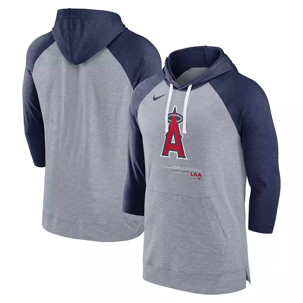 Men's Nike Heather Gray/Heather Navy Milwaukee Brewers Baseball Raglan 3/4-Sleeve Pullover Hoodie, Size: Small, Grey Product Image