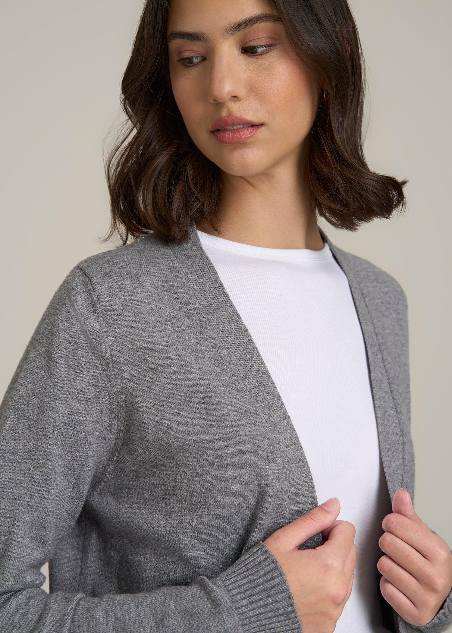 Open-Front Long Cardigan Sweater for Tall Women in Ash Grey Mix Female Product Image