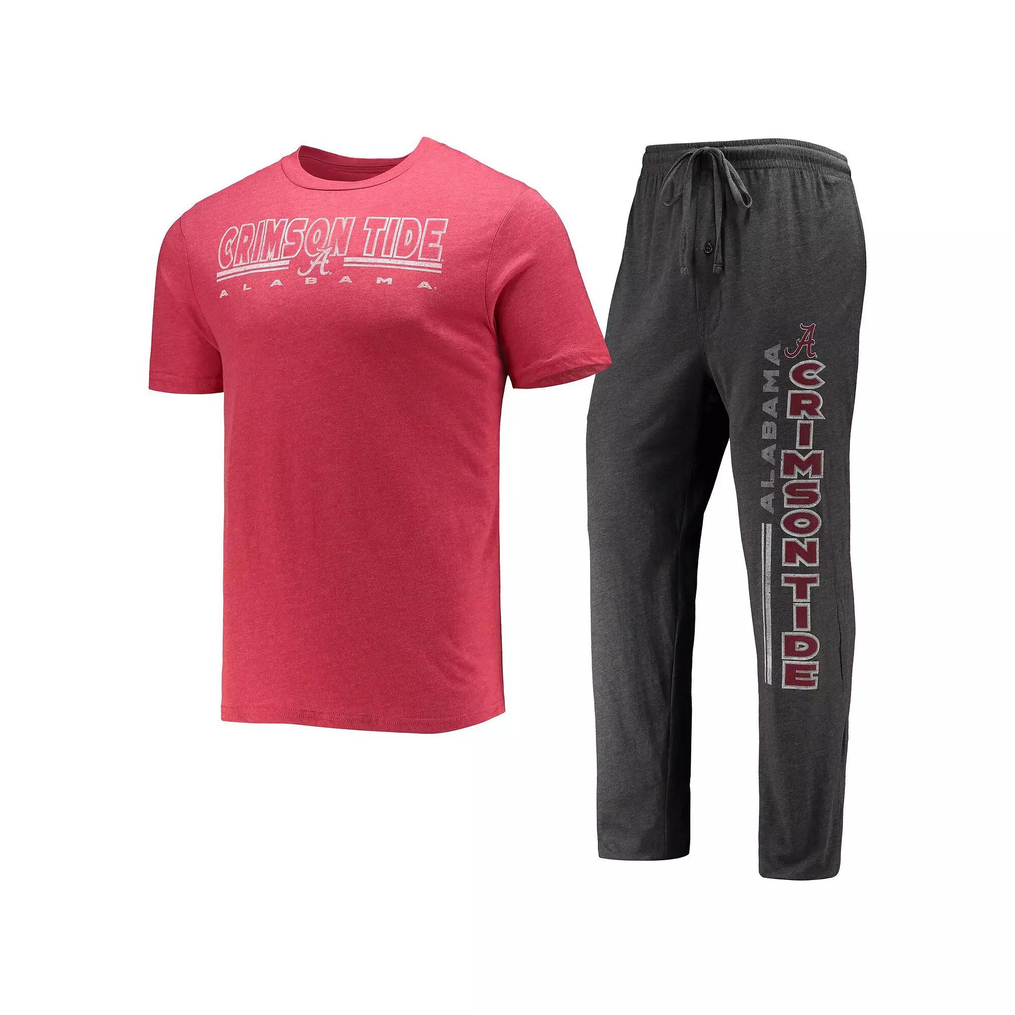 Men's Concepts Sport Heathered Charcoal/Crimson Alabama Crimson Tide Meter T-Shirt & Pants Sleep Set, Size: Small Product Image