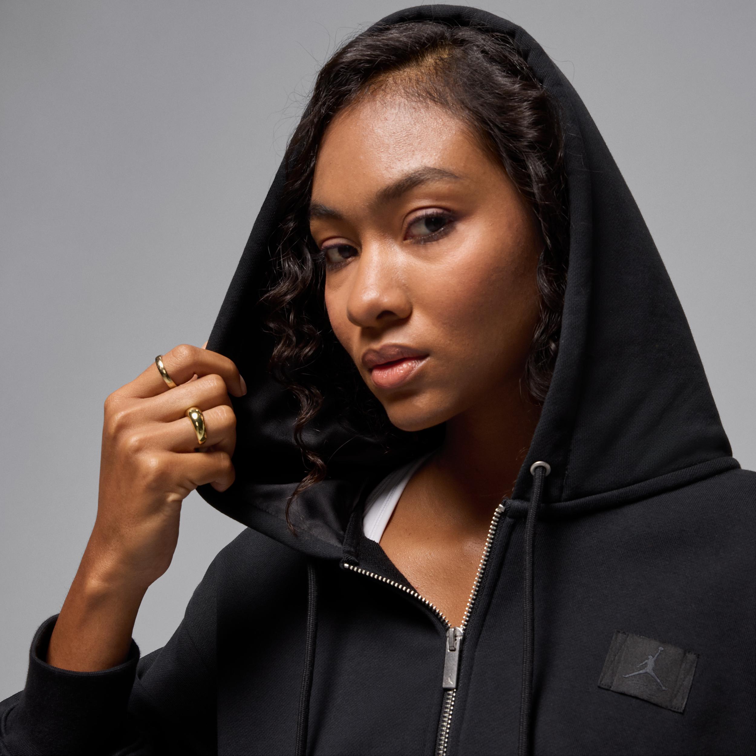 Womens Jordan Flight Fleece Cropped Satin-Lined Hoodie | IB9863-010 Product Image