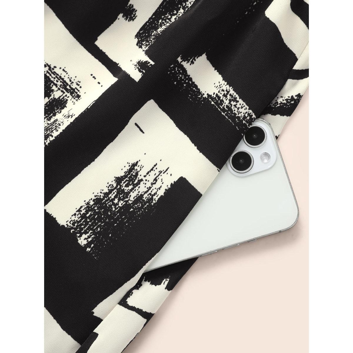 Plus Size Shirt Collar Colorblock Contrast Midi Dress Black Women At the Office Belted Shirt collar Short sleeve Curvy BloomChic 22-24/3X Product Image