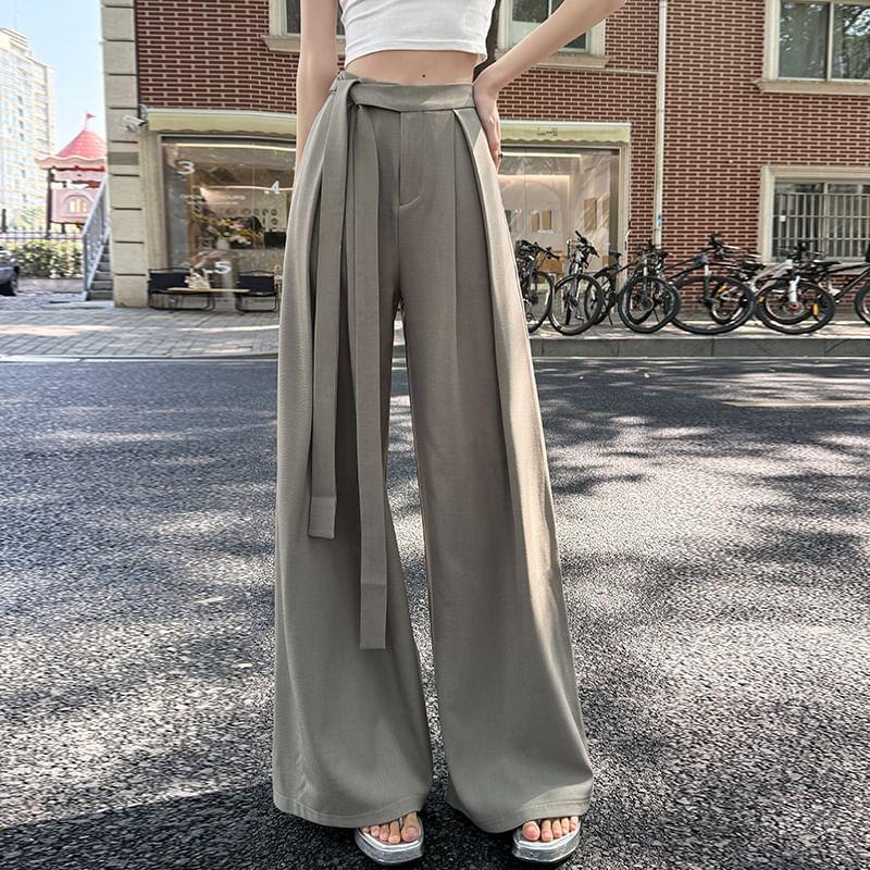 High Waist Plain Wide Leg Suit Pants Product Image