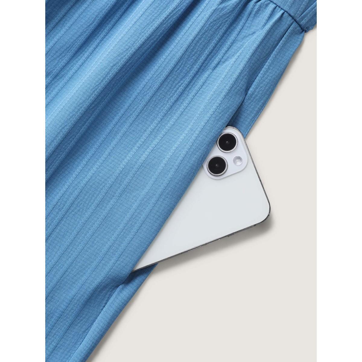 Plus Size DarkBlue Button Detail High Waisted Solid Jumpsuit Women Short sleeve V-neck Everyday-Casual Loose Jumpsuits BloomChic 10/M Product Image