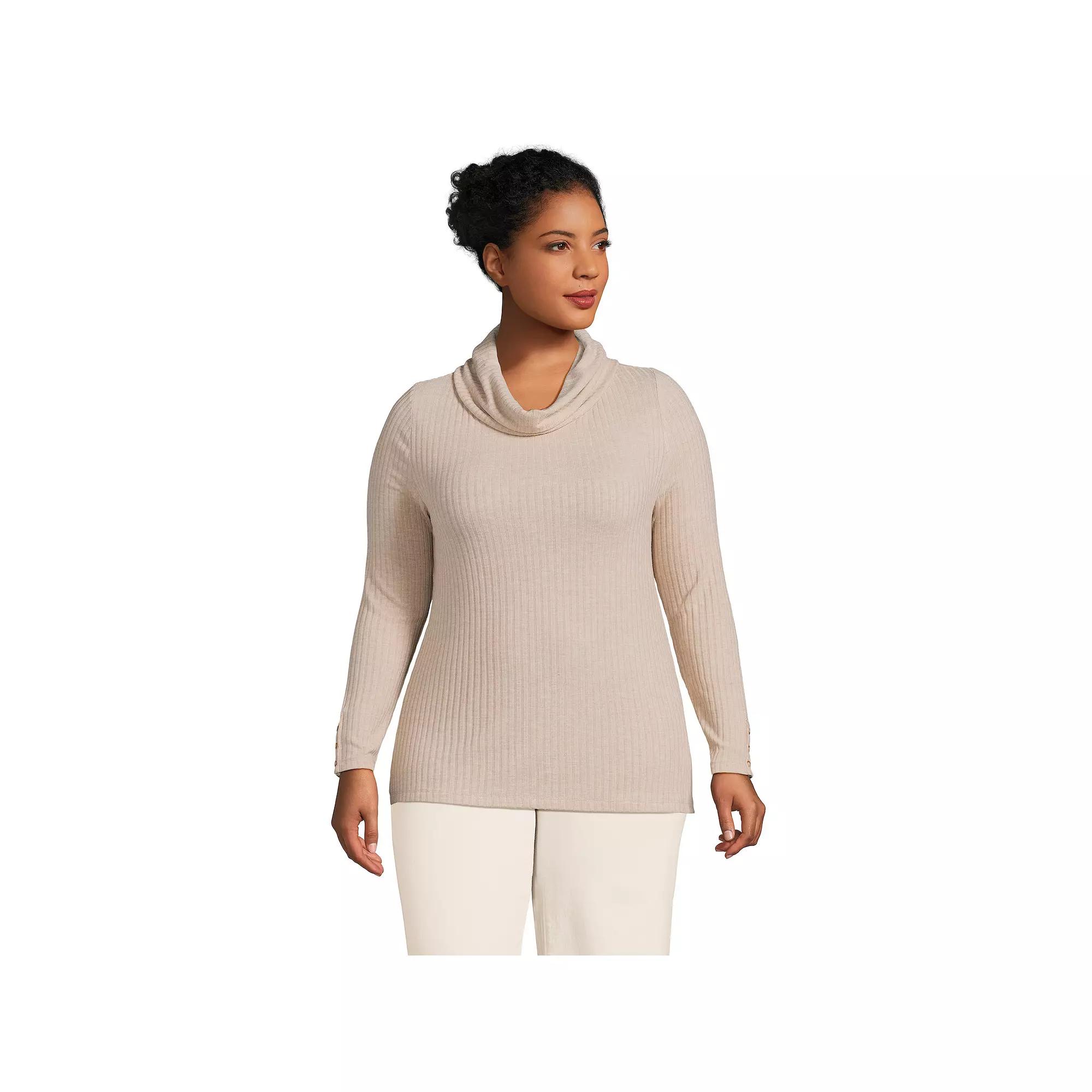 Plus Size Lands' End Long Sleeve Wide Rib Turtleneck, Women's, Size: 3XL, Pale Petal Product Image