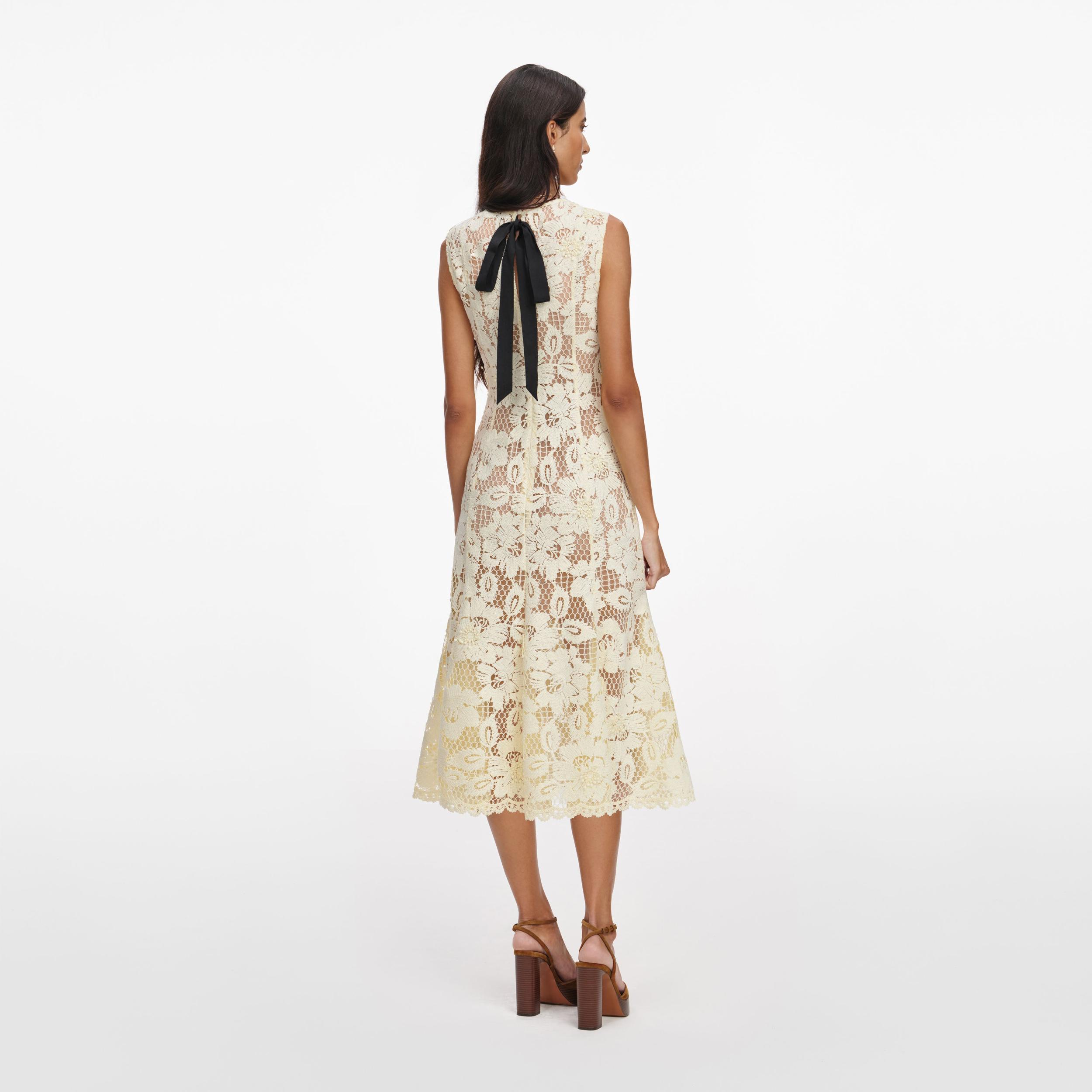 Yellow Crochet Lace Midi Dress Product Image