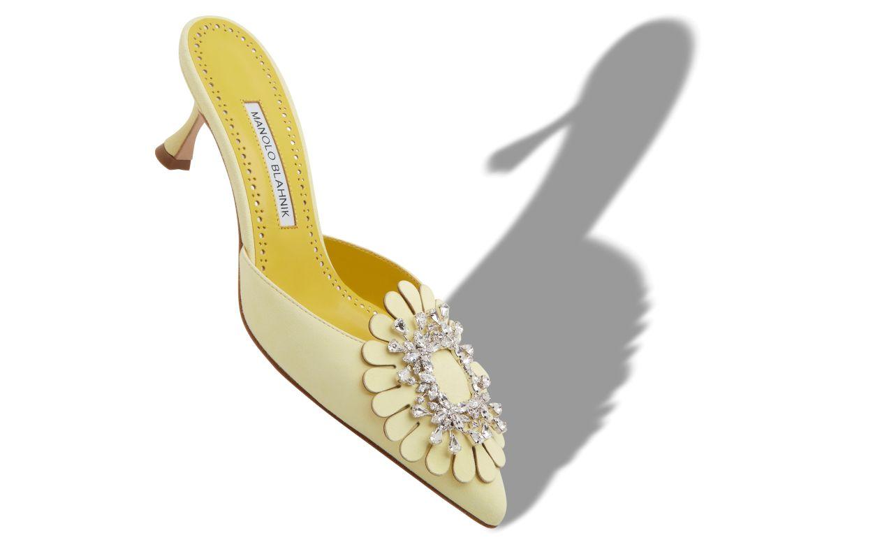 SHOGMU Yellow Suede Jewel Embellished Mules Product Image