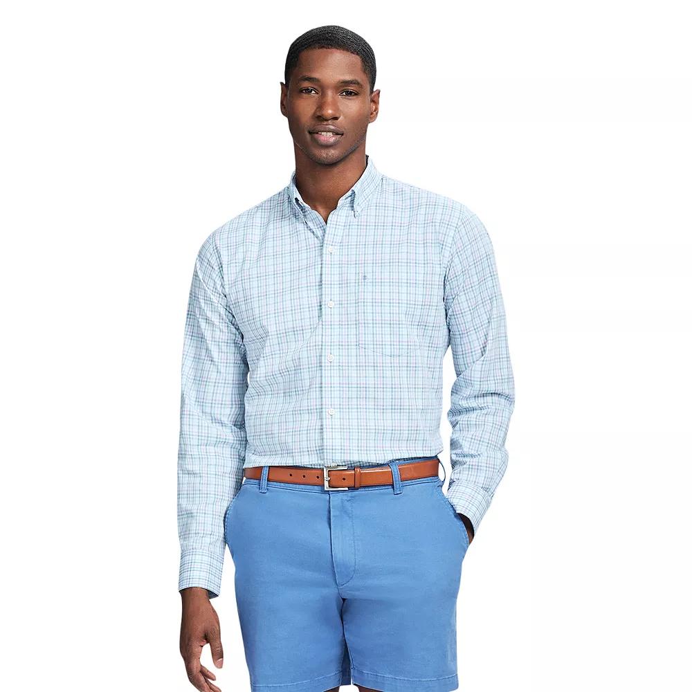 Men's IZOD Performance Comfort Long Sleeve Button Down Woven Shirt, Size: Large, Crystal Blue Plaid Product Image