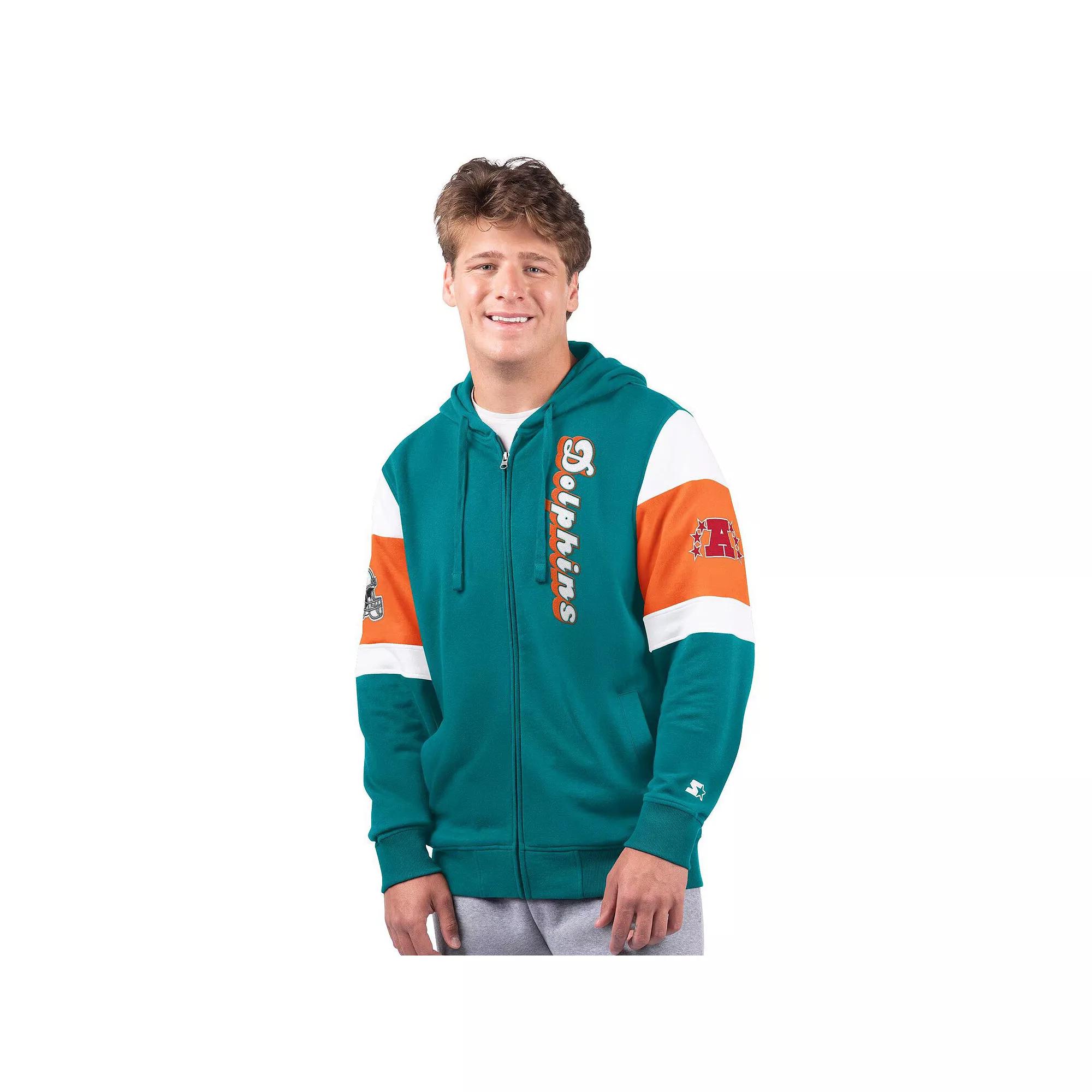 Men's Starter Aqua Miami Dolphins Extreme Vintage Logo Full-Zip Hoodie,  Product Image
