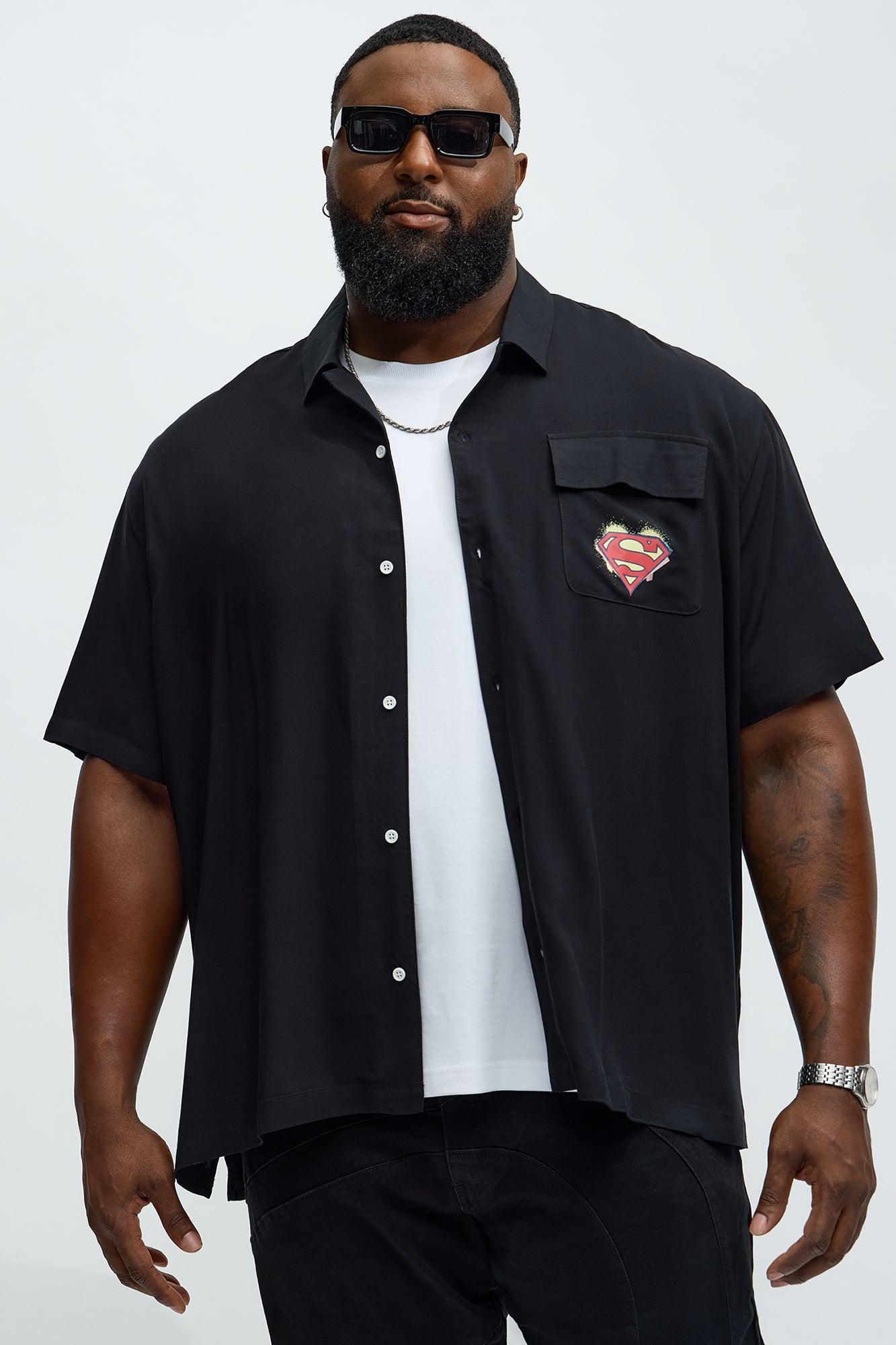 Relaxed Superman Button Up Shirt - Black Male Product Image