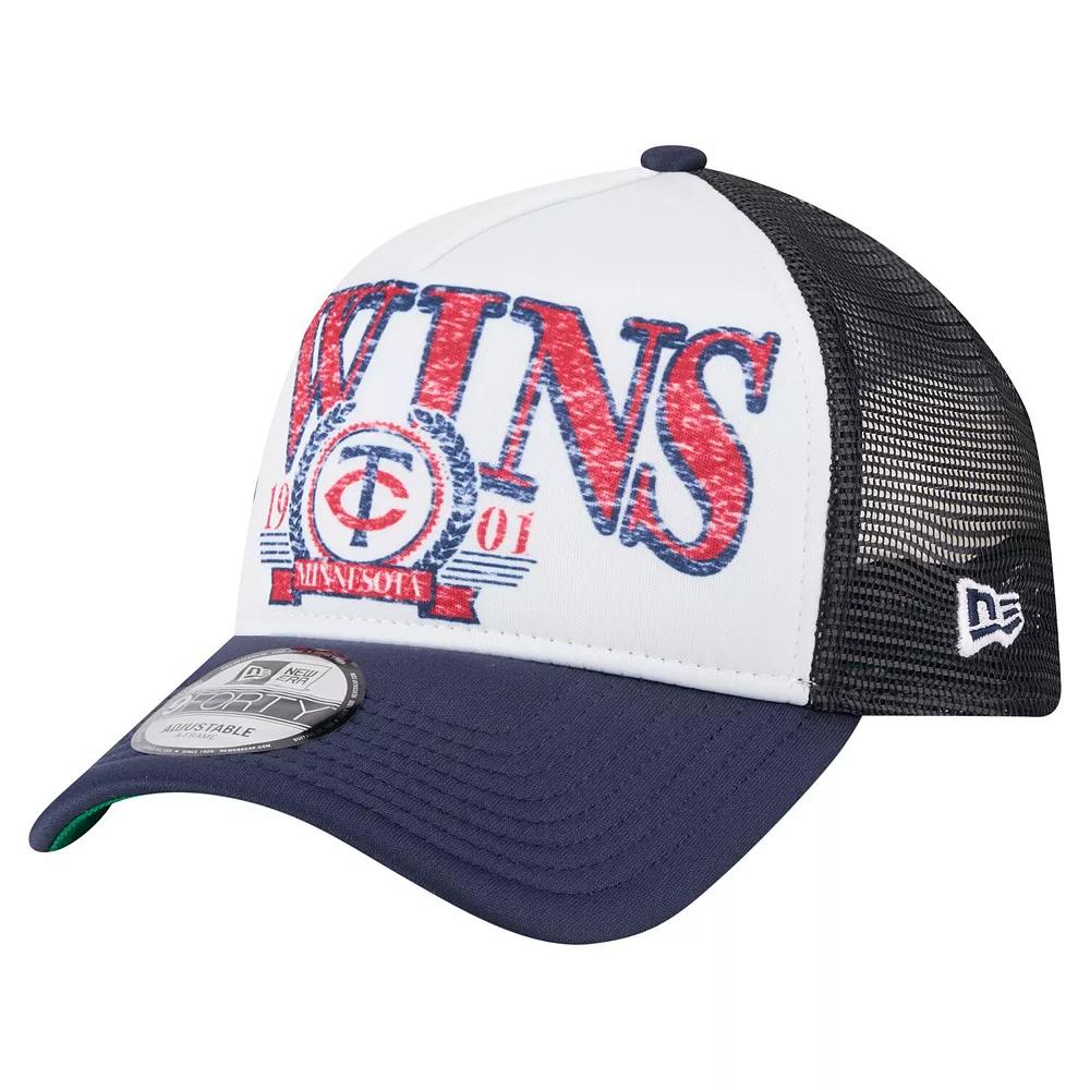 Men's New Era  Navy Minnesota Twins Distressed 9FORTY A-Frame Adjustable Trucker Hat, Blue Product Image