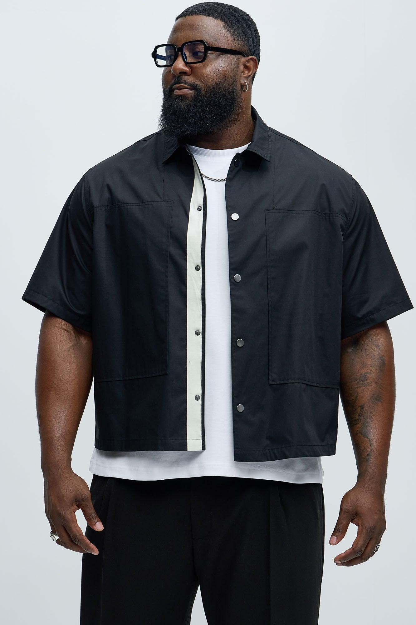 Contrast Panel Cropped Button Up Shirt - Black Product Image