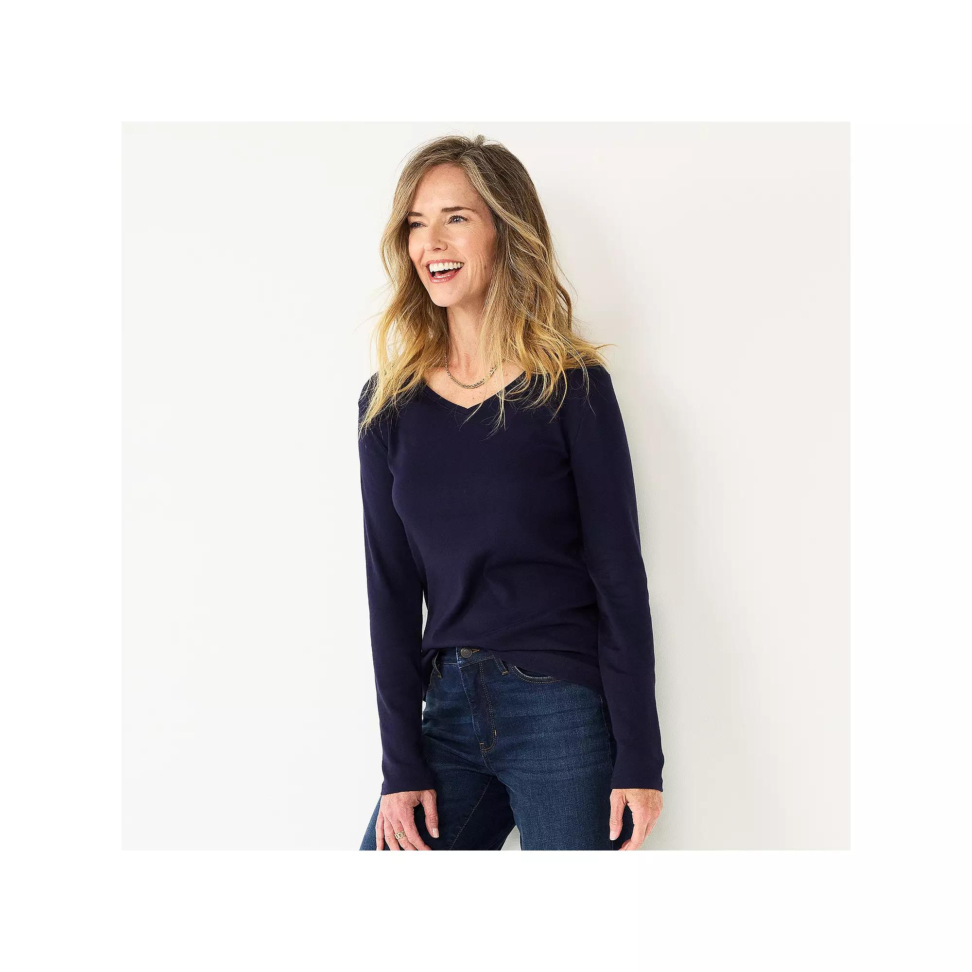 Women's Croft & Barrow® Essential Long Sleeve V-Neck Tee,  Product Image