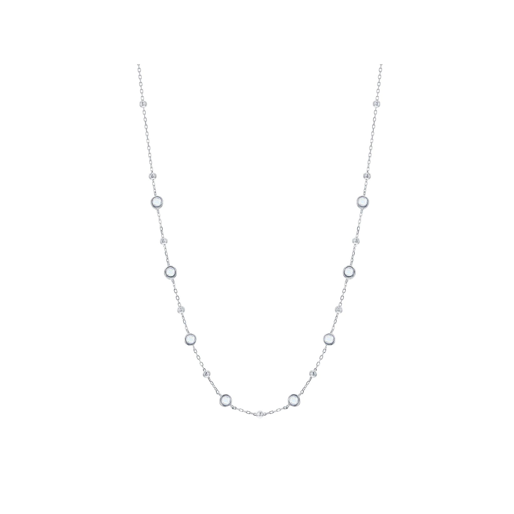 Argento Bella Sterling Silver Bezel-Set Cubic Zirconia & Bead Station Necklace, Women's, Size: 16", Sterling White Product Image