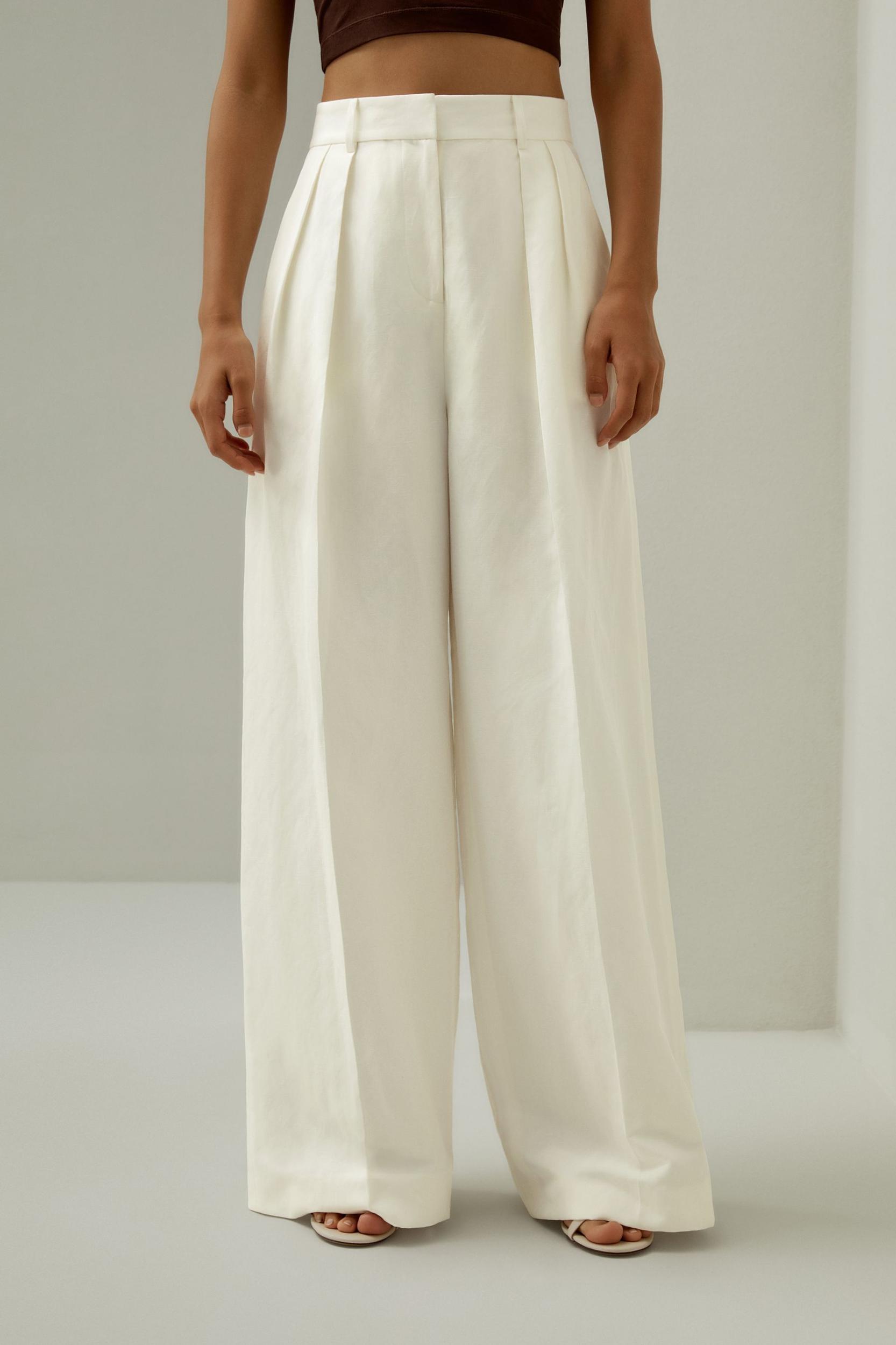 Front-Pleated Silk-Linen Blend Trousers Product Image