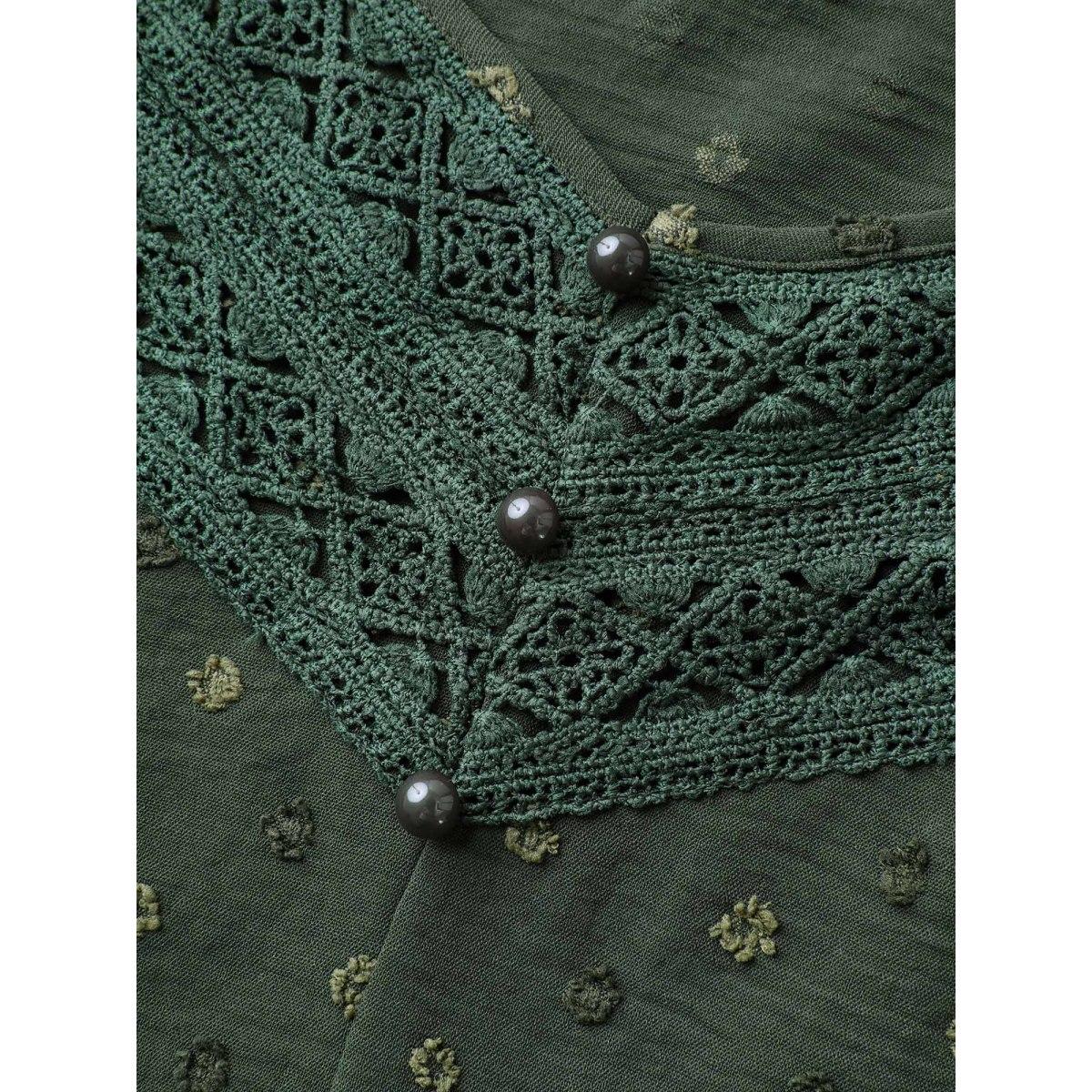 Plus Size Textured Lace Trim Neck Tank Top Women ArmyGreen Timeless Woven ribbon&lace trim V-neck Elegant Tank Tops Camis BloomChic 22-24/3X Product Image