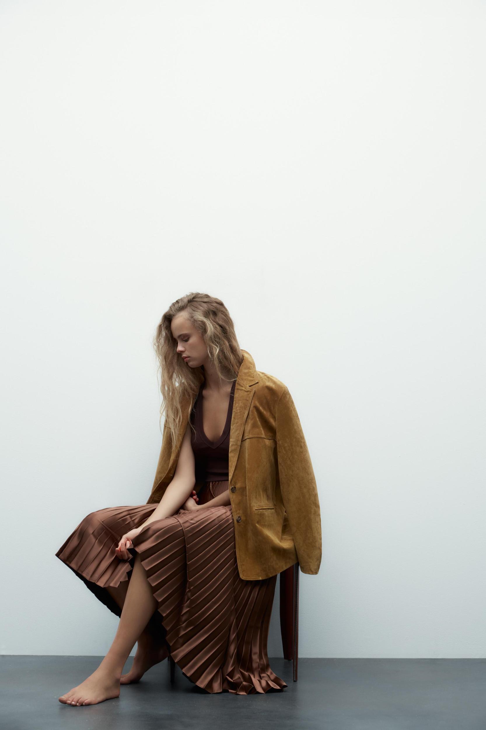 PLEATED SATIN MIDI SKIRT Product Image