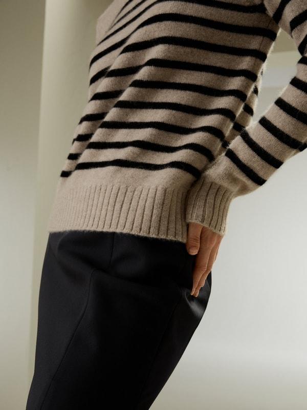 Striped Round Collar Cashmere Sweater Product Image