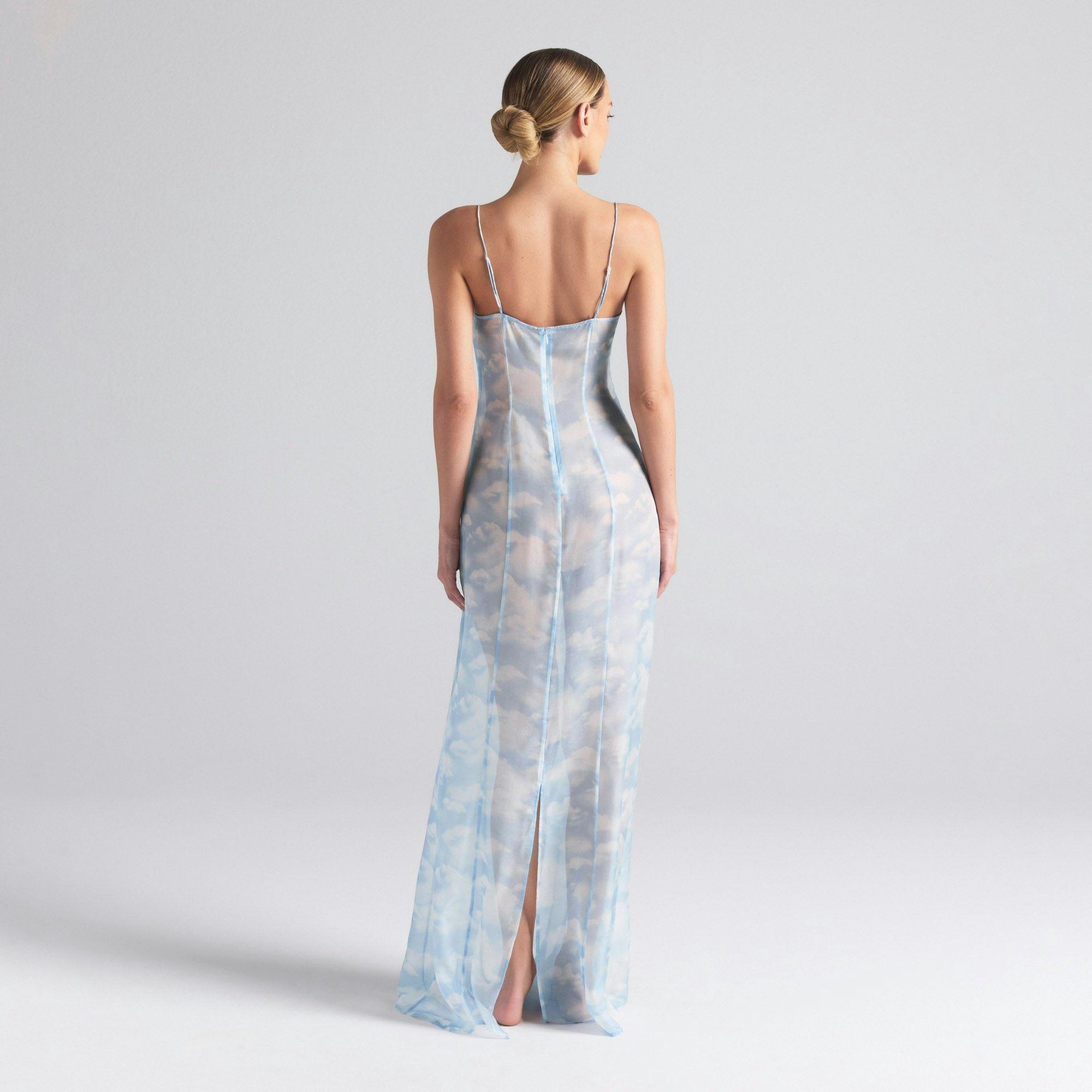 SKIMS ROMANCE LONG SLIP DRESS | BLUE QUARTZ CLOUD PRINT Product Image