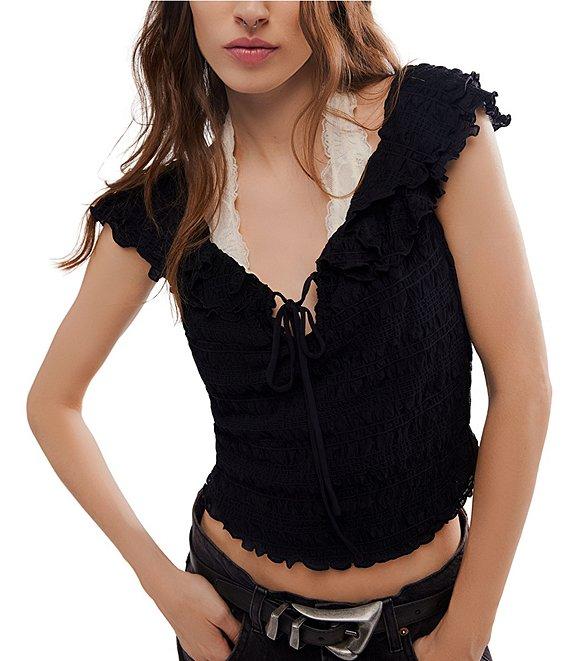 Free People Love You More Textured V Neck Short Flutter Sleeve Knit Top Product Image