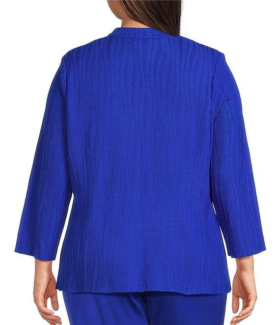 Ming Wang Plus Size Textured Wave Knit Mandarin Collar Bracelet Sleeve Jacket Product Image