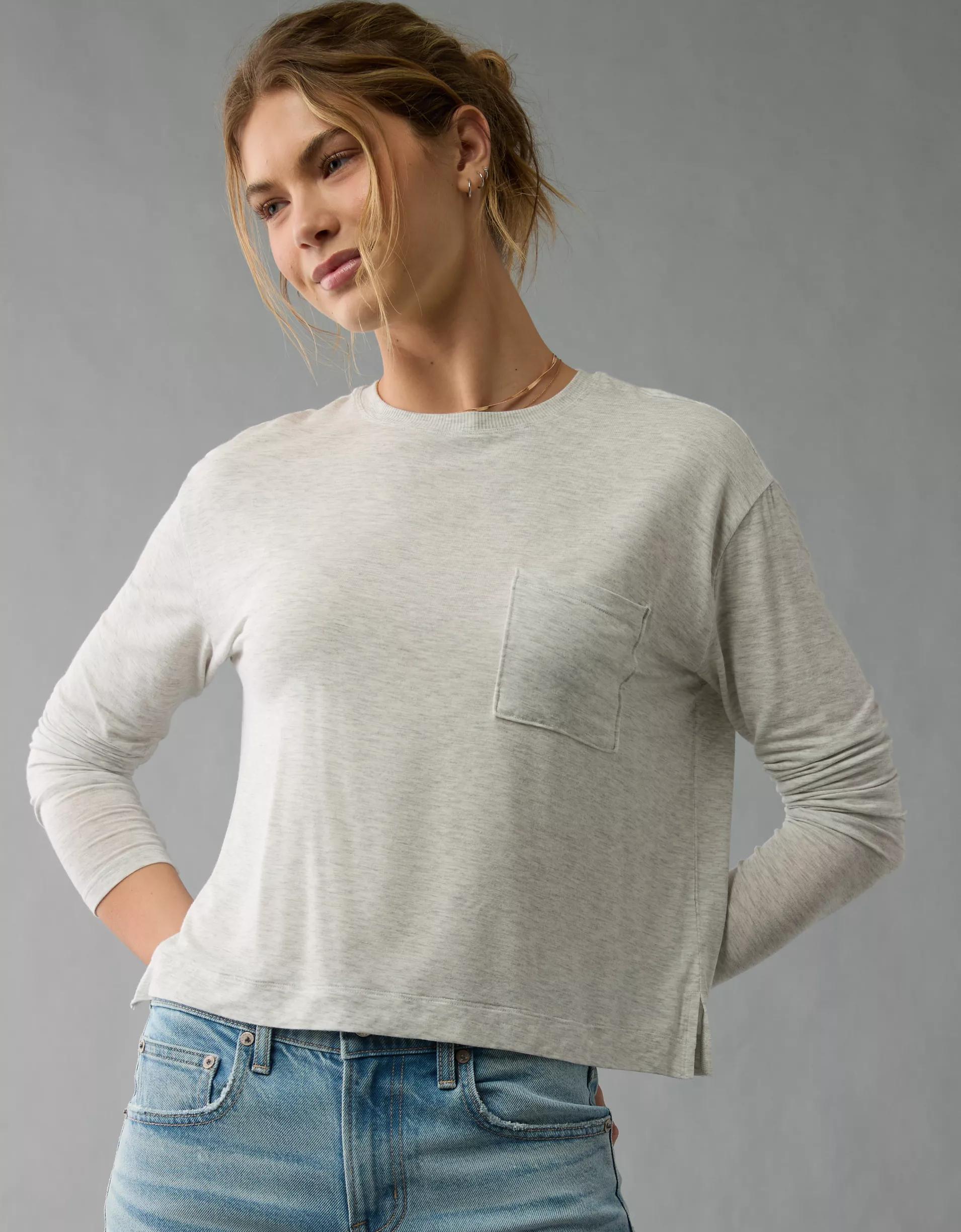 AE Soft & Sexy Long-Sleeve Pocket T-Shirt Product Image