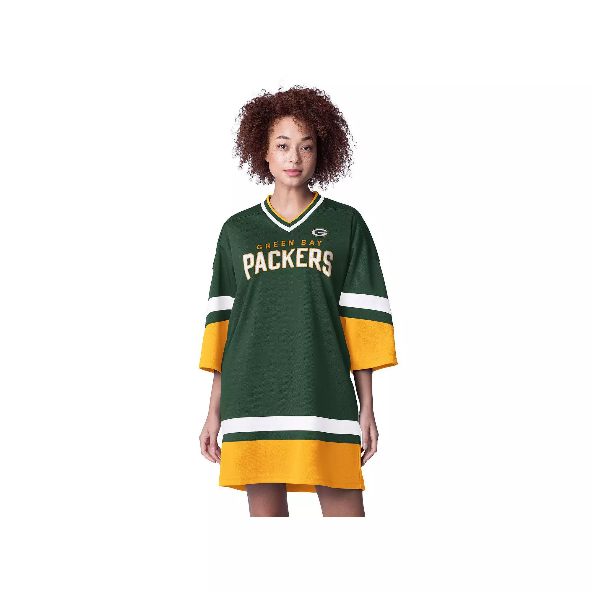 Women's Starter Green Green Bay Packers Slap Shot 3/4 Sleeve Sneaker Dress,  Product Image