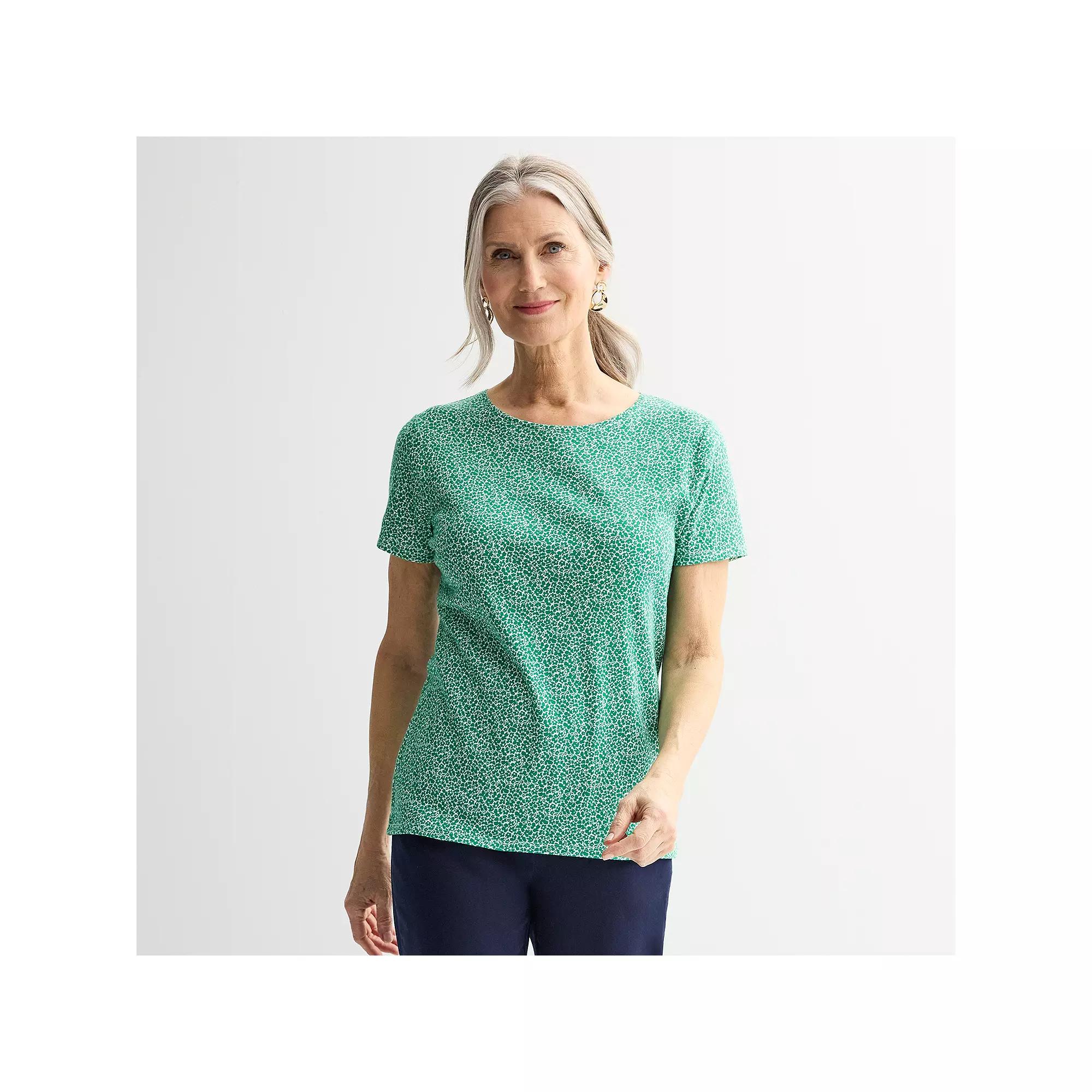 Women's Croft & Barrow® Essential Crewneck Tee, Size: Medium, Green Mini Garden Product Image