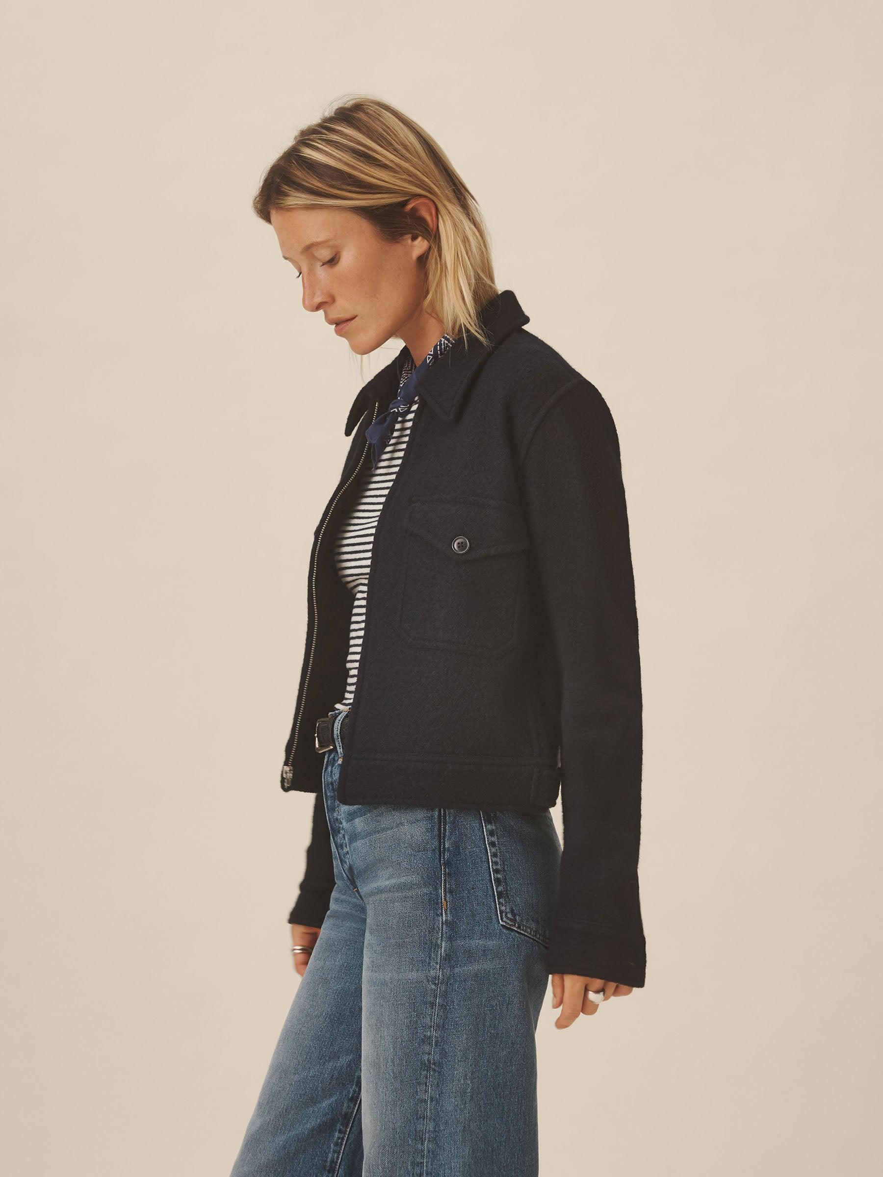 Navy Felted Wool Rider Jacket Product Image