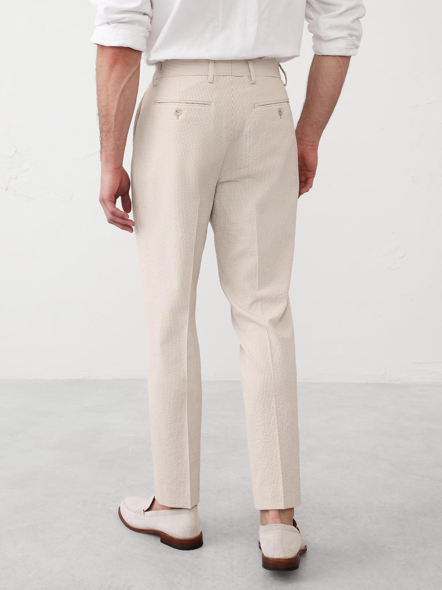 Tailored-Fit Khaki Seersucker Suit Trouser Product Image