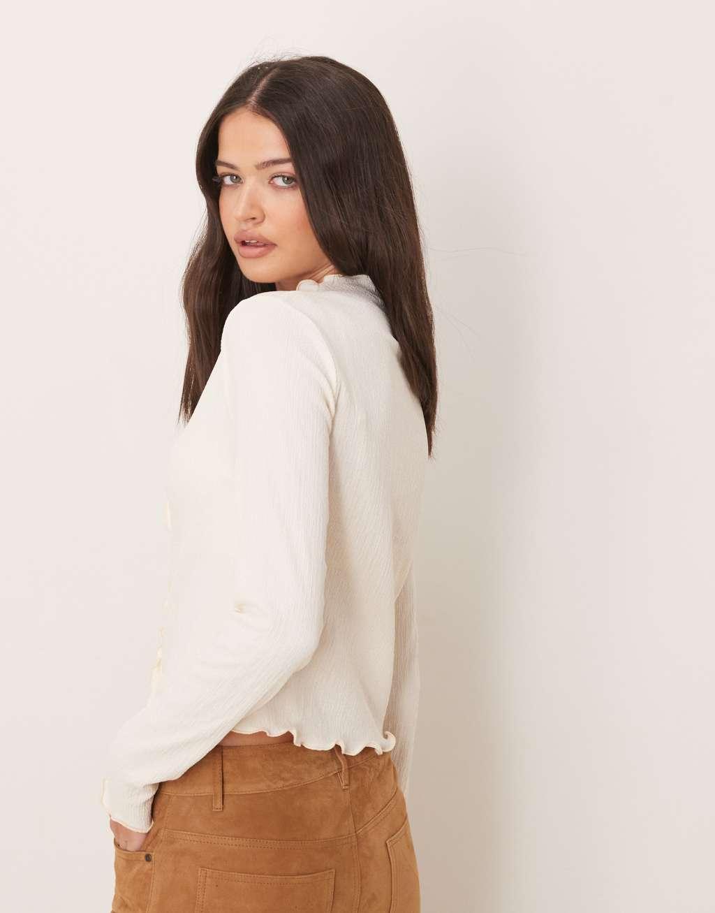 ASOS DESIGN lettuce edge button through cardigan in cream  Product Image