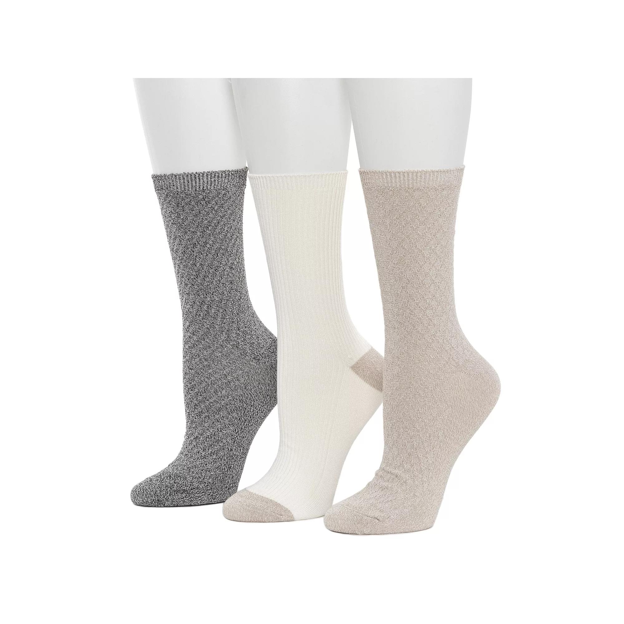 Womens Cuddl Duds Plushfill Midweight Smocking Stitch Crew Socks 3-Pair Pack Product Image
