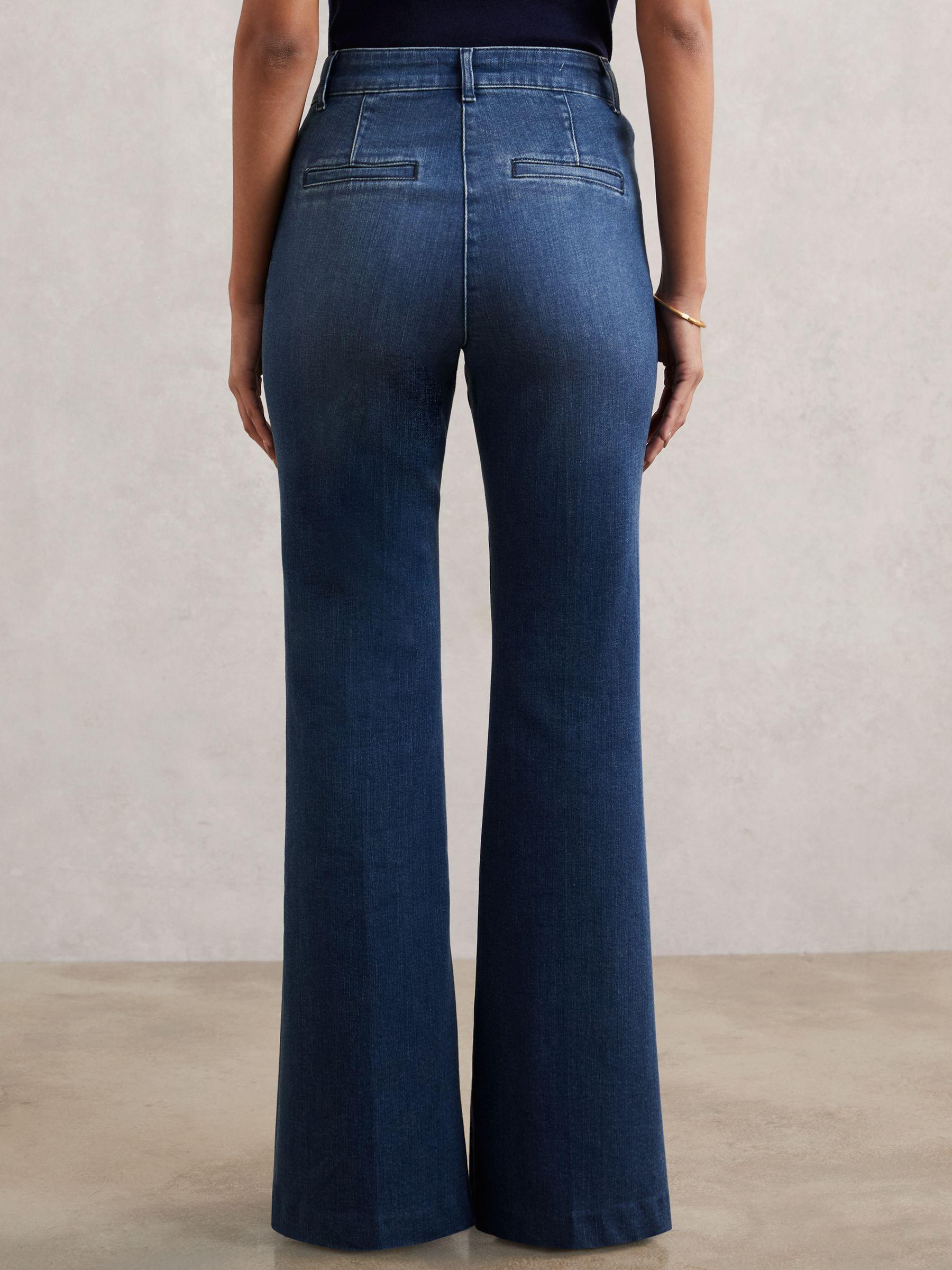 Button-Detail High-Rise Flared Jeans in Mid Blue Product Image