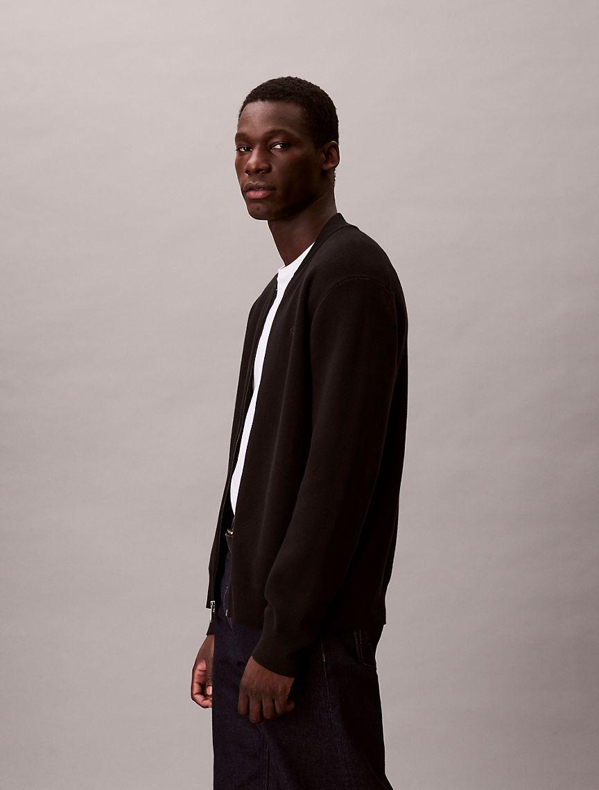 Smooth Cotton Sweater Bomber Jacket Product Image