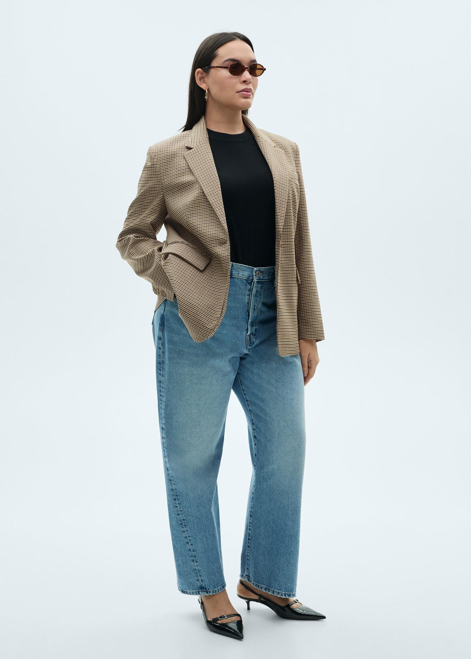 Straight-fit micro-houndstooth jacket - Women | MANGO USA Product Image