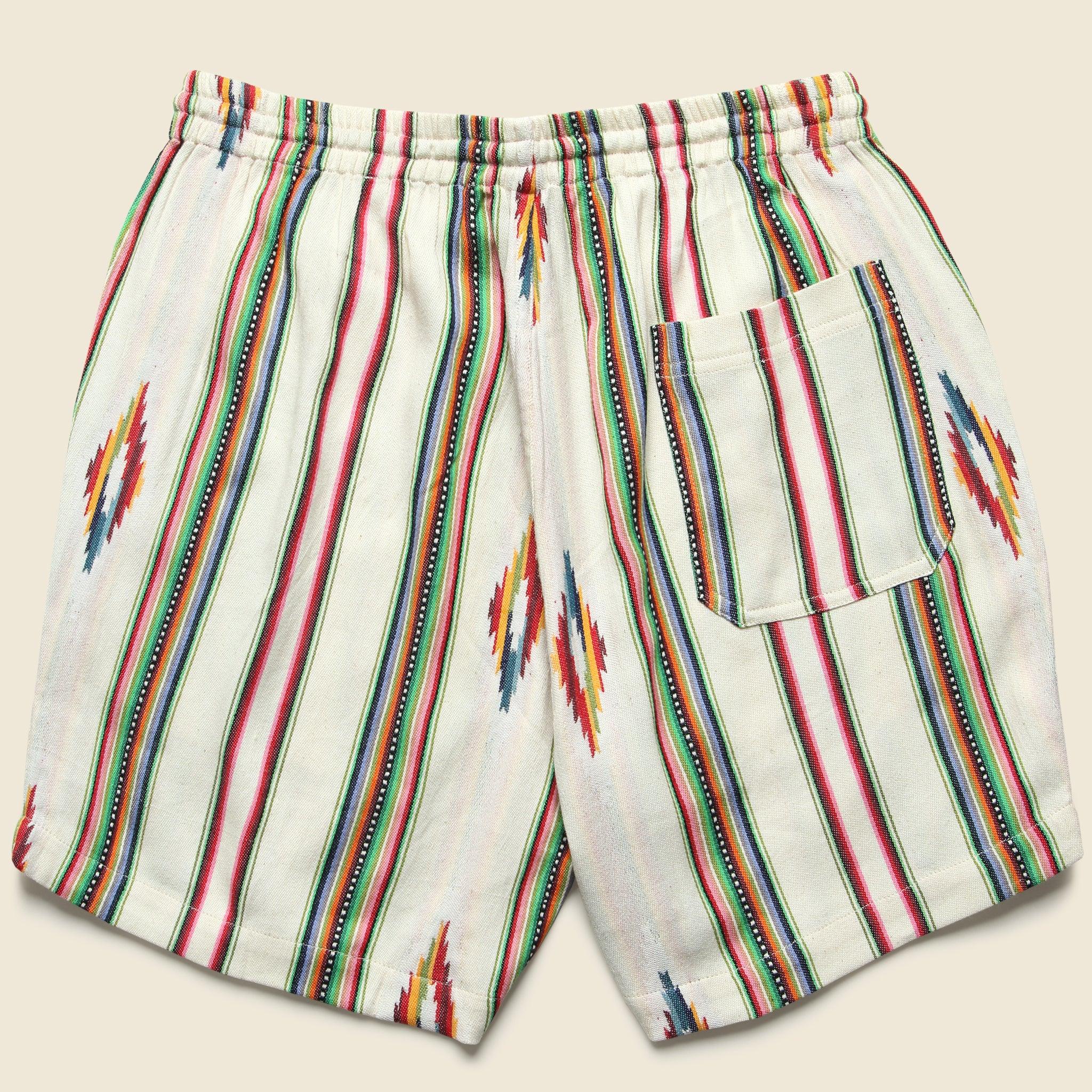 5.5" Handwoven Blanket Stripe Shorts - Ecru Product Image