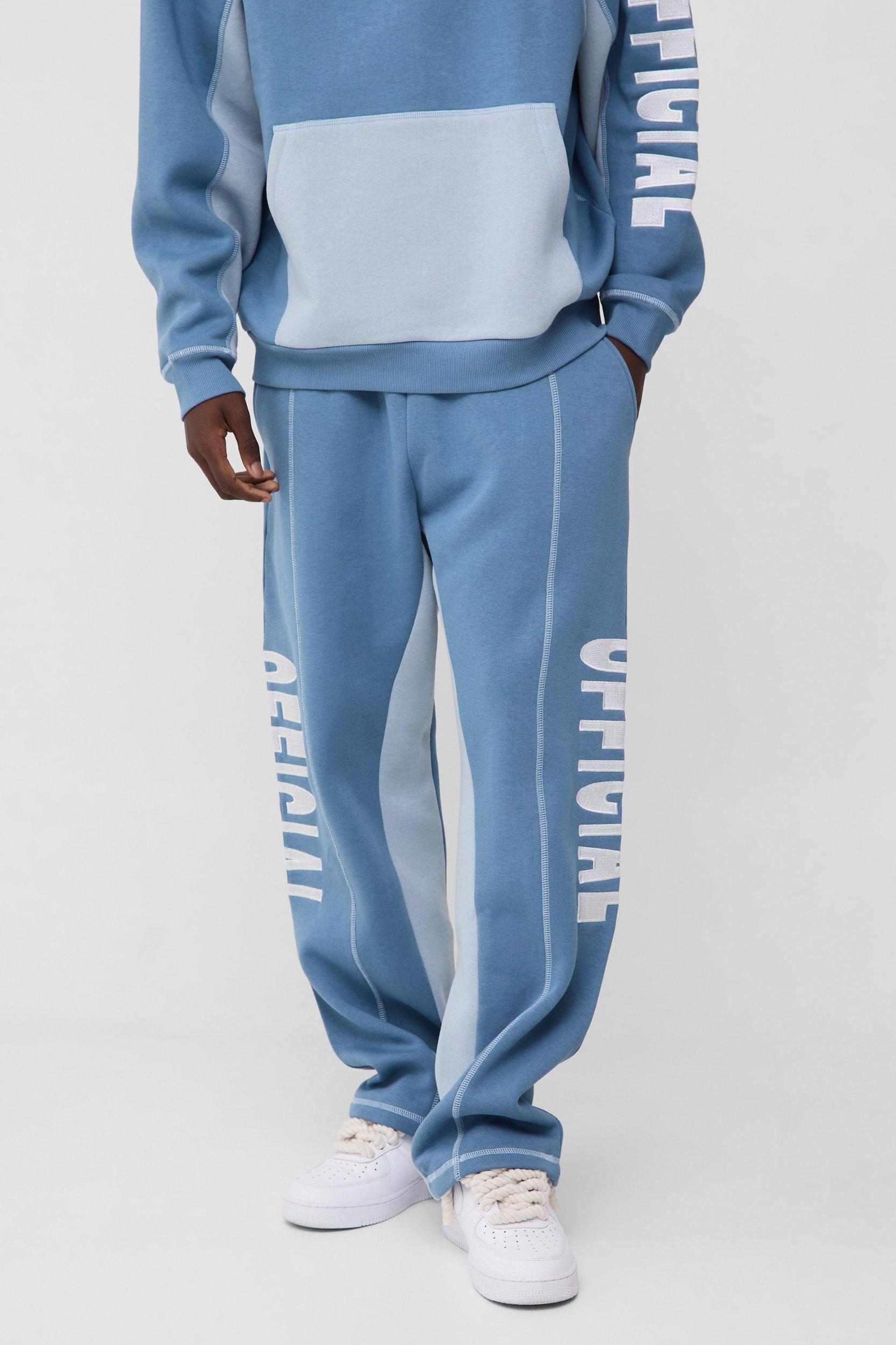 Oversized Contrast Stitch Colour Block Official Embroidered Tracksuit | boohooMAN USA Product Image