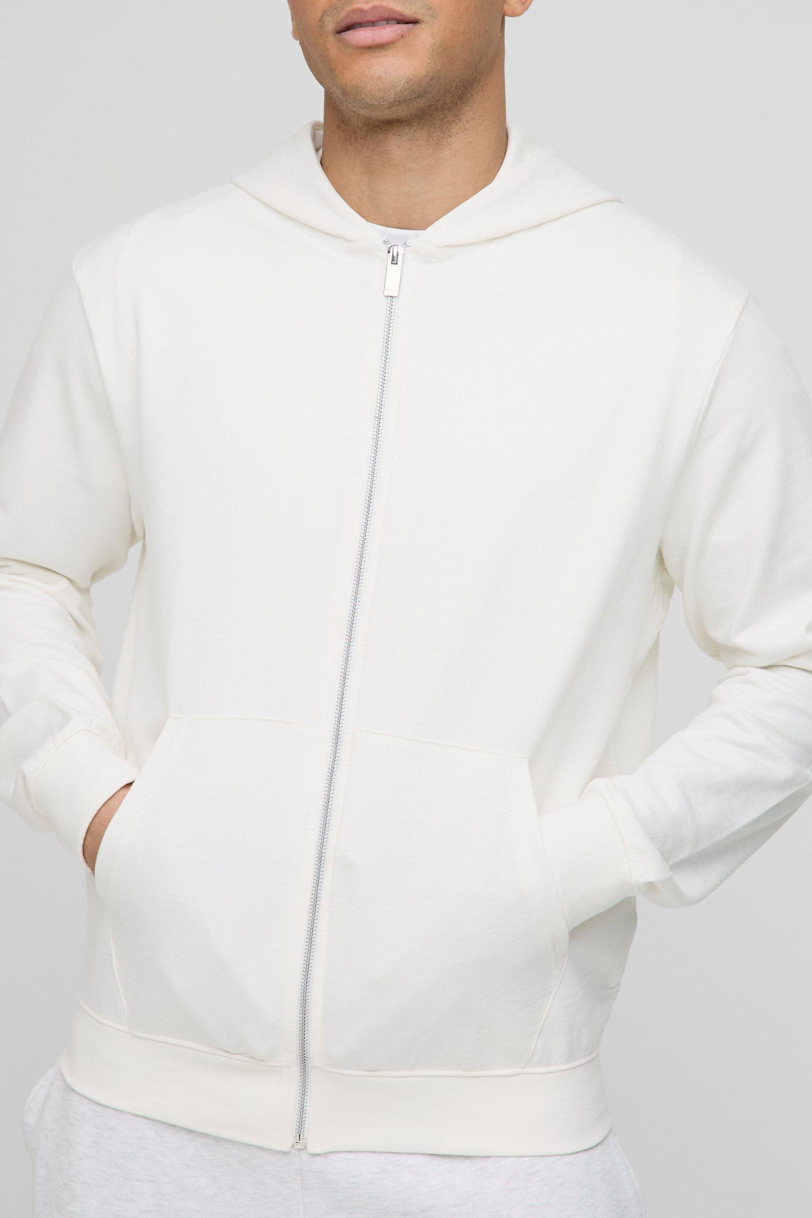 260GSM Loopback Basic Regular Fit Zip Through Hoodie | boohooMAN USA Product Image