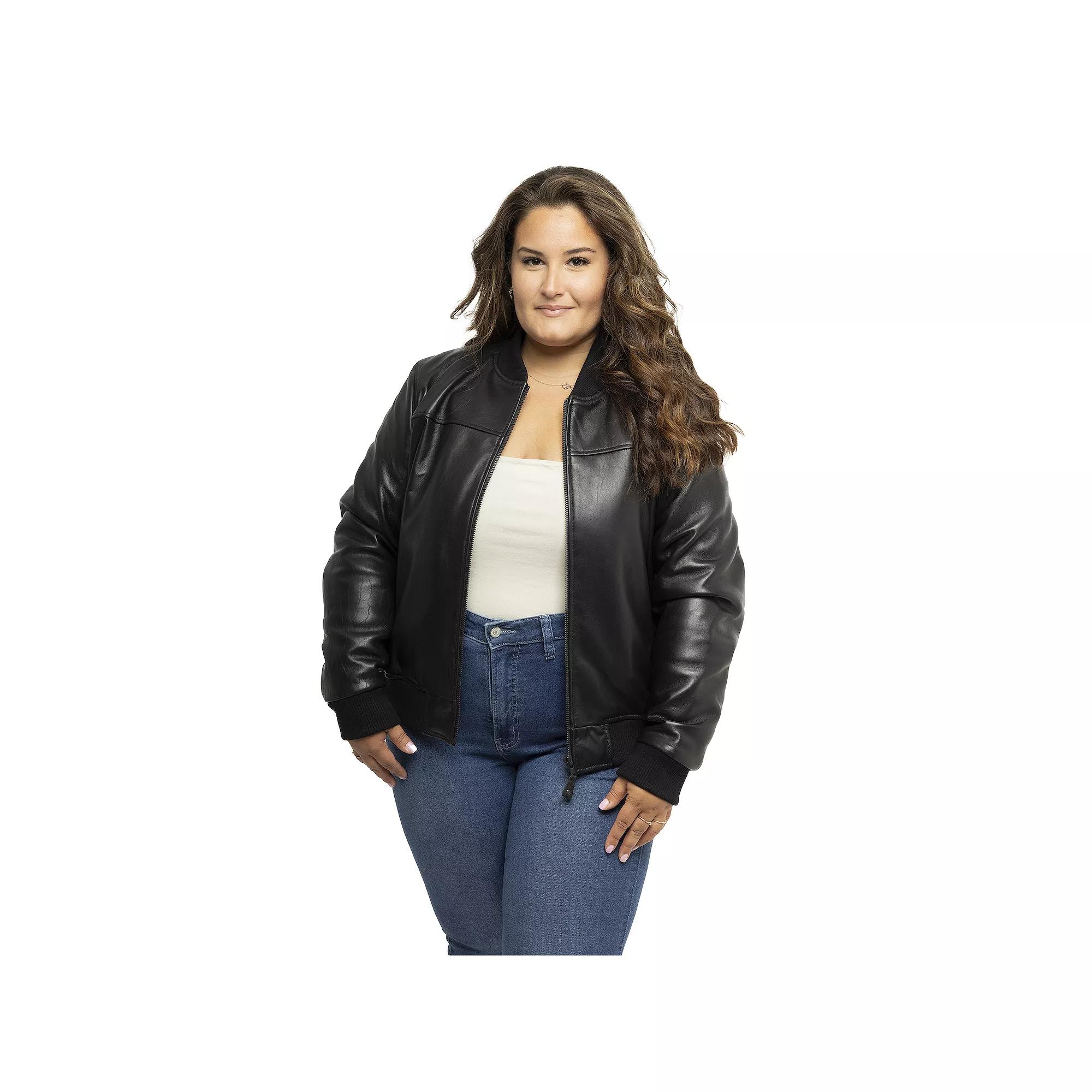 Plus Size Whet Blu New Zealand Lamb Leather Bomber Jacket, Women's, Size: 4XL, Black Product Image