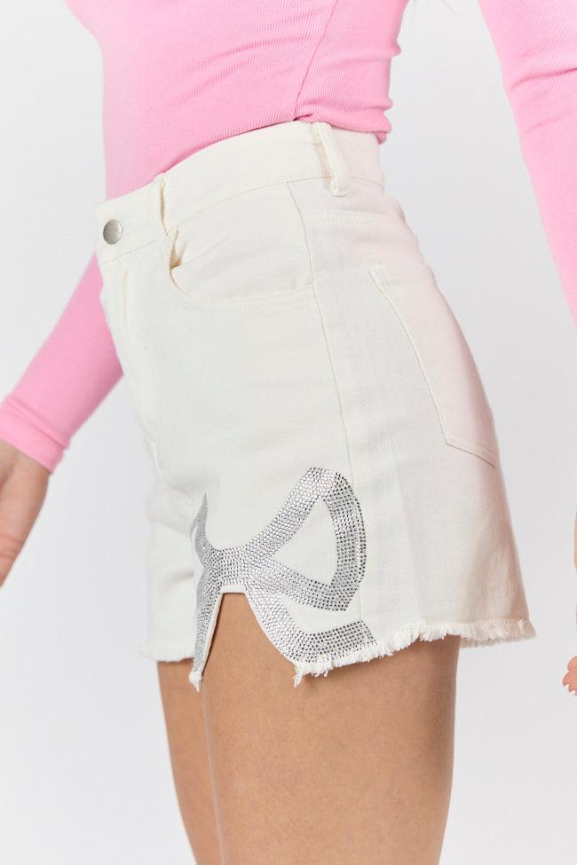 Dainty Dreams White Embellished Bow Denim Shorts FINAL SALE Product Image