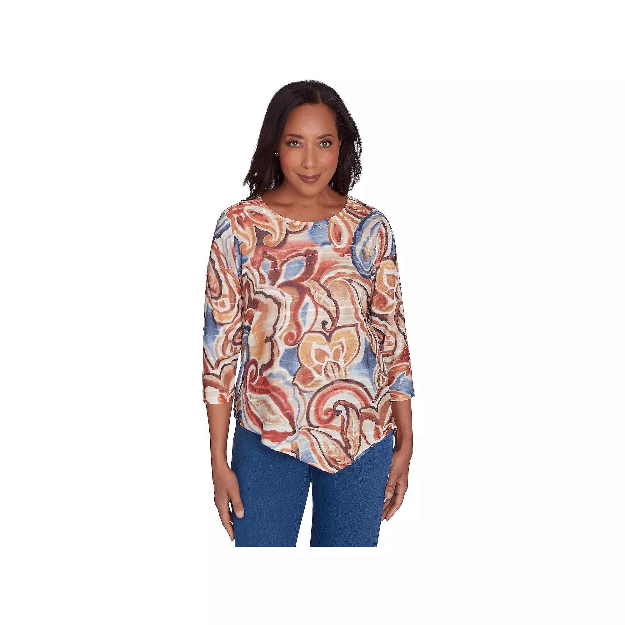Women's Alfred Dunner Watercolor Paisley Crewneck Top, Size: XL, Neutral Team Product Image
