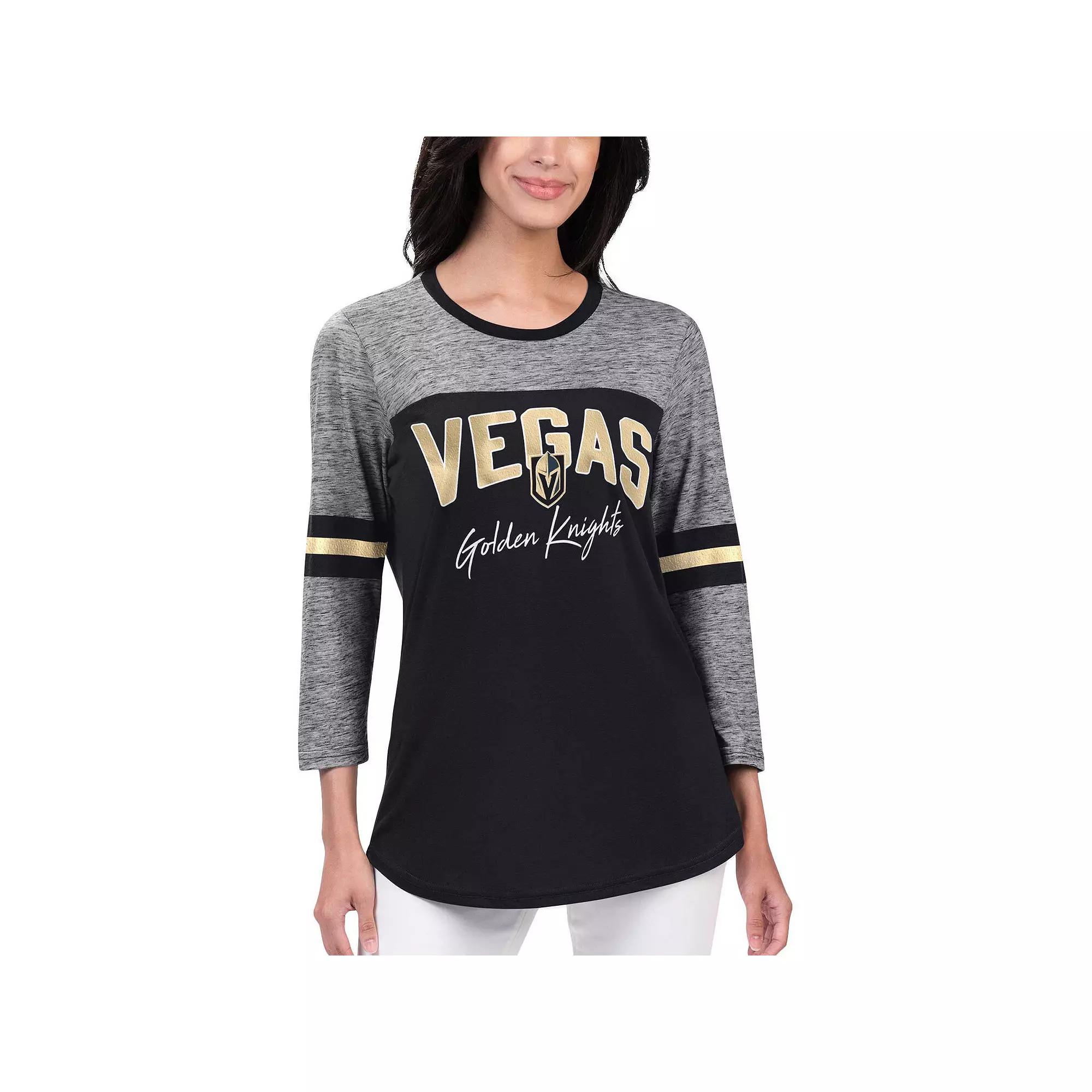 Women's G-III 4Her by Carl Banks Black Vegas Golden Knights Play The Game 3/4-Sleeve T-Shirt,  Product Image