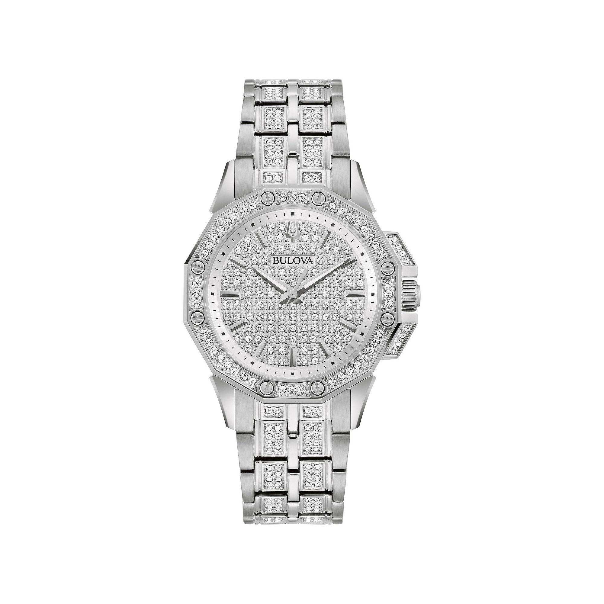 Bulova Womens Octava Stainless Steel Crystal Accent Bracelet Watch - 96L305 Silver Product Image