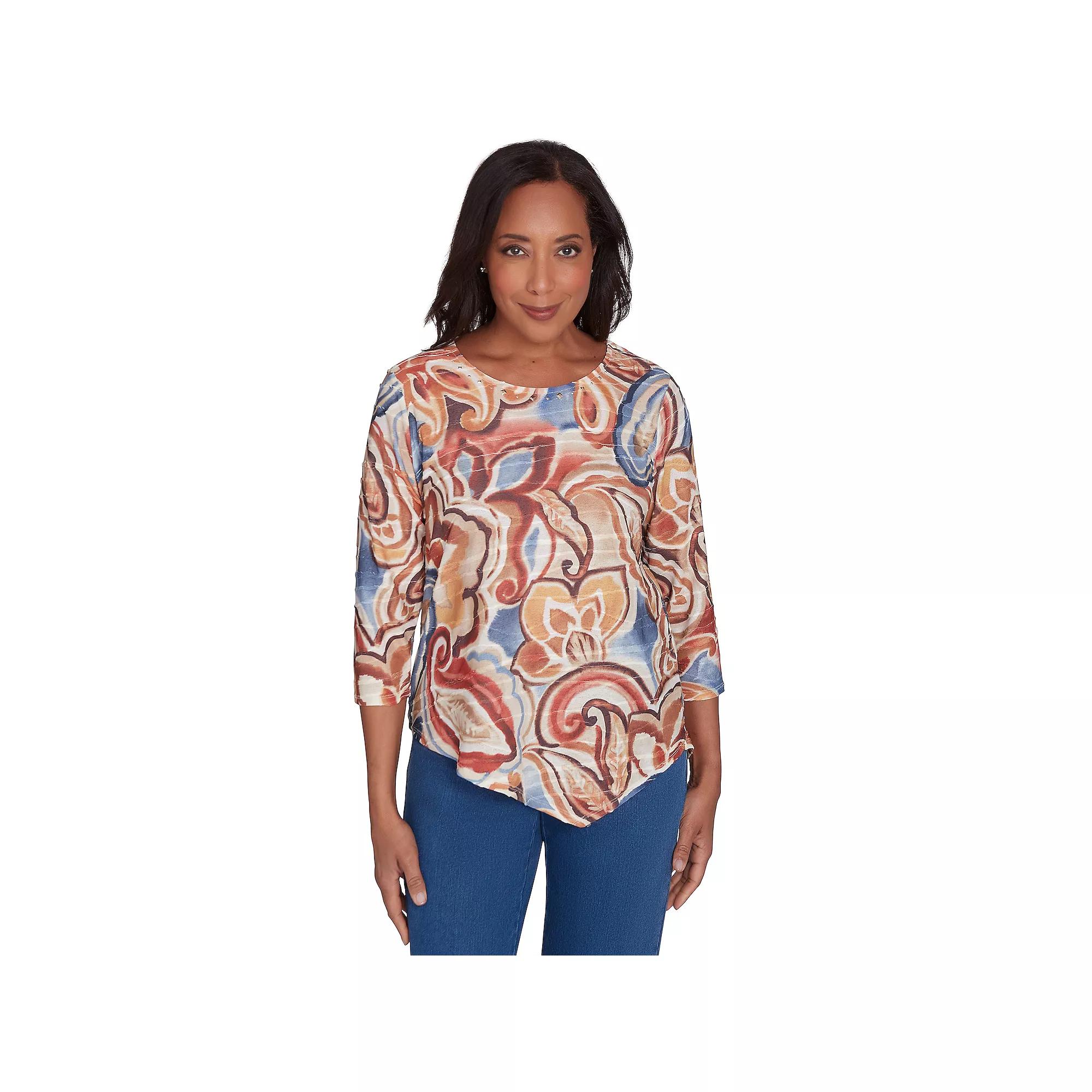 Women's Alfred Dunner Watercolor Paisley Crewneck Top, Size: XL, Neutral Team Product Image
