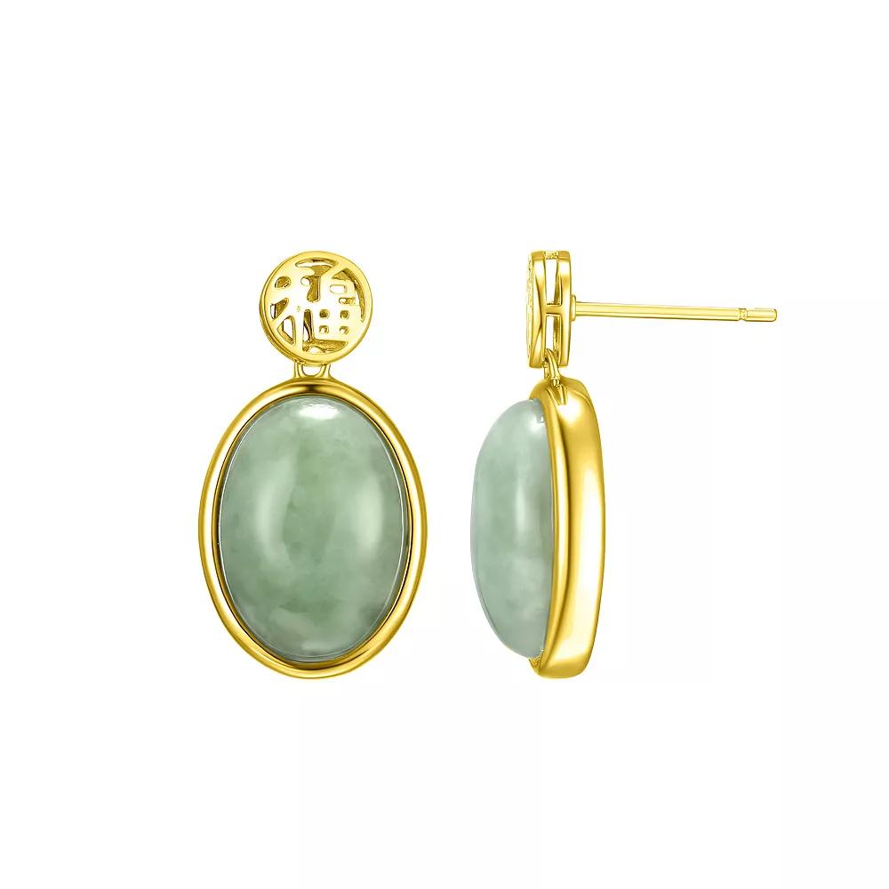 Dynasty Jade 18k Gold Over Sterling Silver "Good Fortune" Green Jade Drop Earrings, Women's Product Image