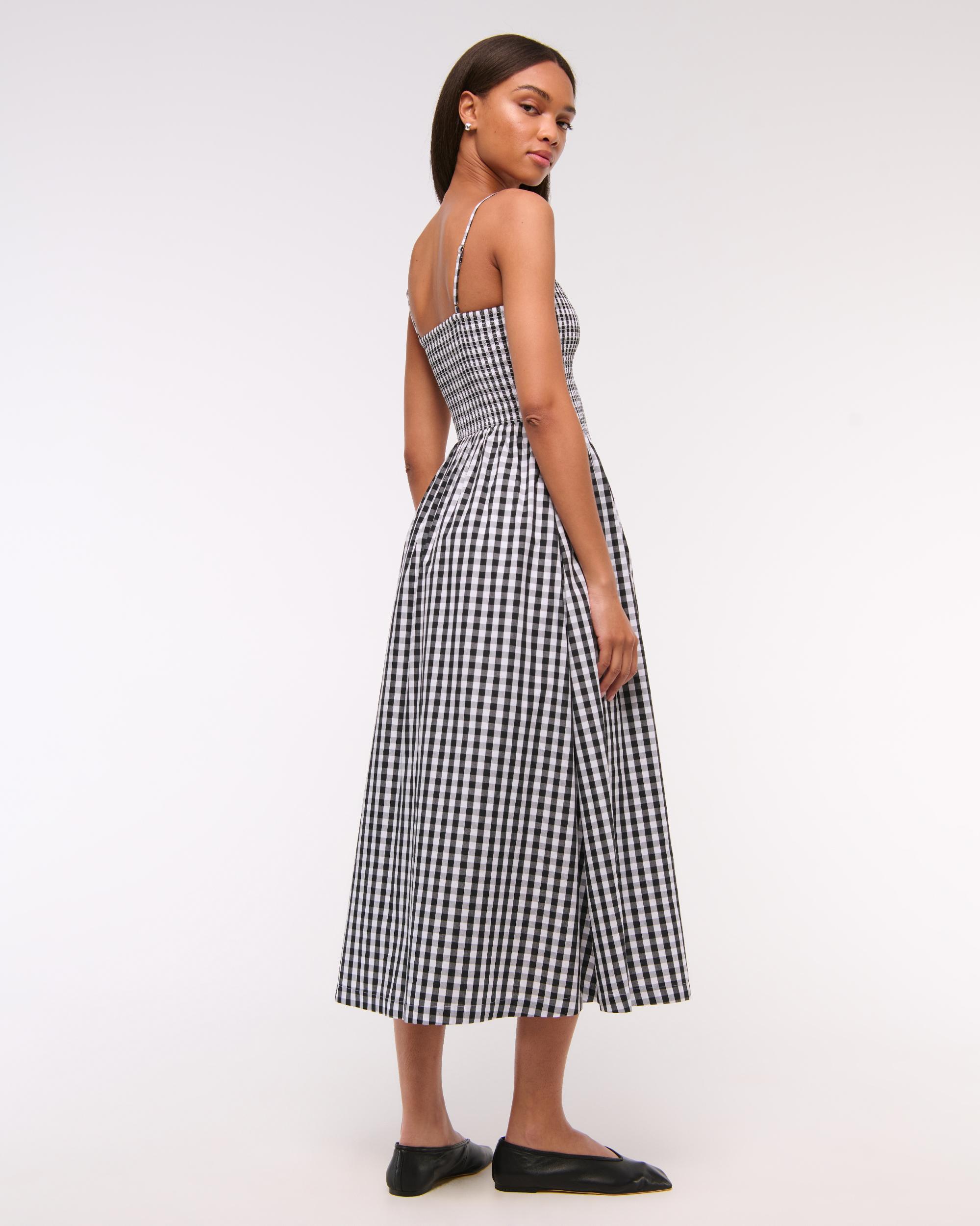 Dipped-Waist Smocked Midi Dress Product Image